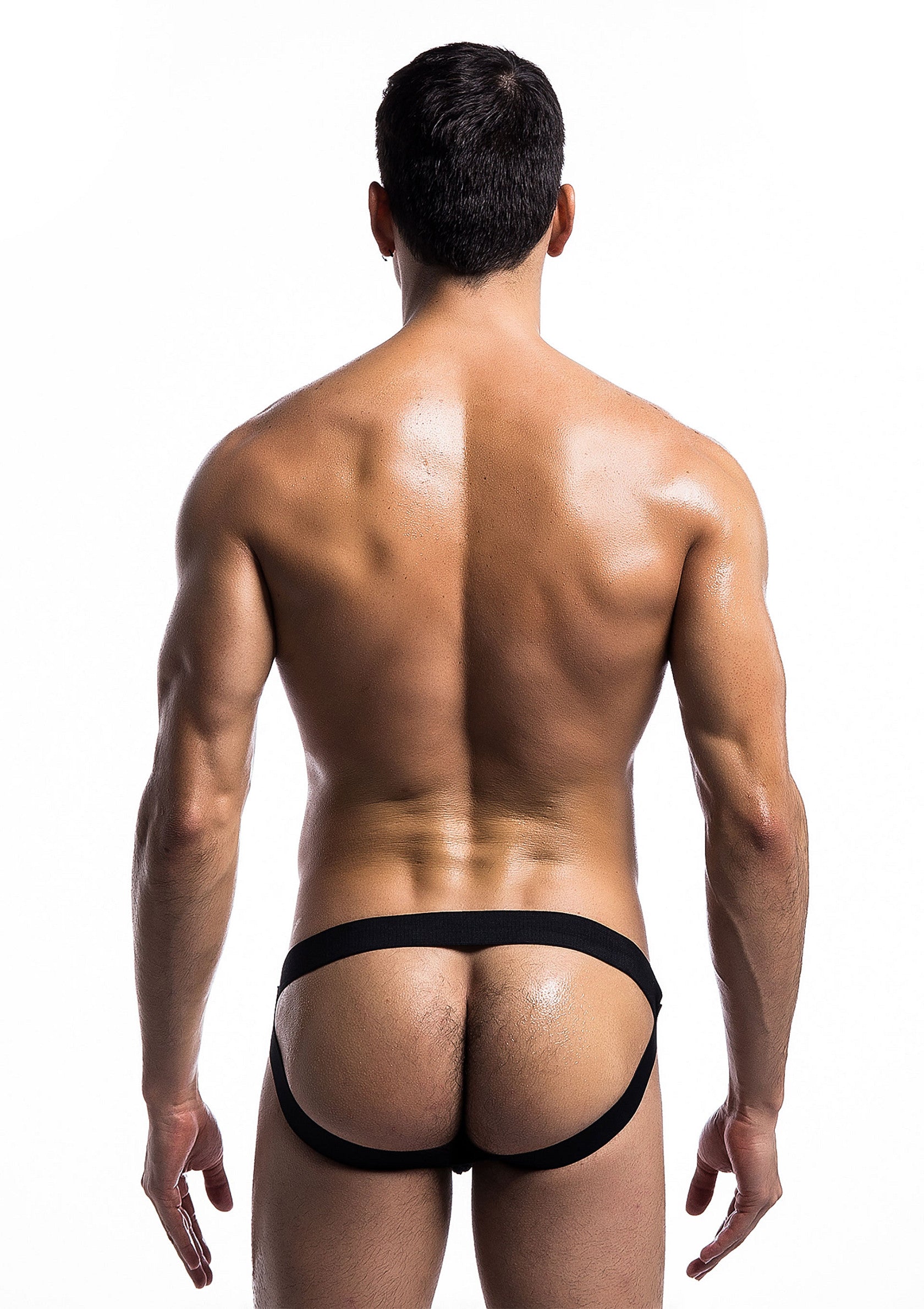 String athlétique noir pour homme, dos visible. Confort et style pour l'homme moderne.; Zwarte herenstring sportief. Comfort en stijl voor de moderne man.; Men's black athletic jockstrap, back view. Comfort and style for the modern man.