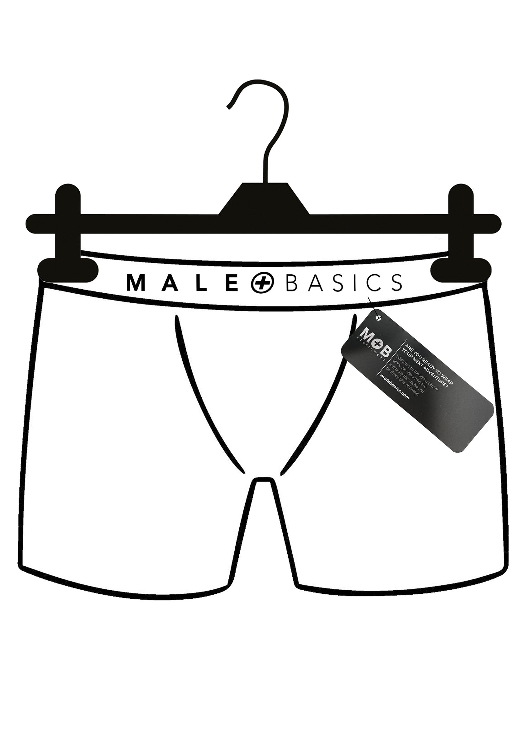 Sous-vêtement pour homme Male Basics sur cintre. Confort et qualité au quotidien.; Male Basics herenondergoed aan een hanger. Comfort en kwaliteit voor elke dag.; Male Basics men's underwear on a hanger. Comfort and quality for everyday wear.