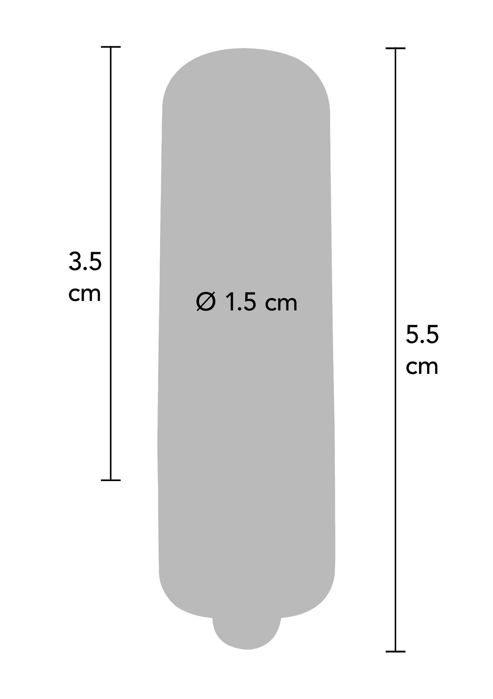 Dimensions détaillées d'un article : 5.5 cm de hauteur, 1.5 cm de diamètre et 3.5 cm de partie supérieure.; Gedetailleerde afmetingen van een artikel: 5.5 cm hoog, 1.5 cm diameter en 3.5 cm bovenkant.; Detailed dimensions of an item: 5.5 cm height, 1.5 cm diameter and 3.5 cm upper part.