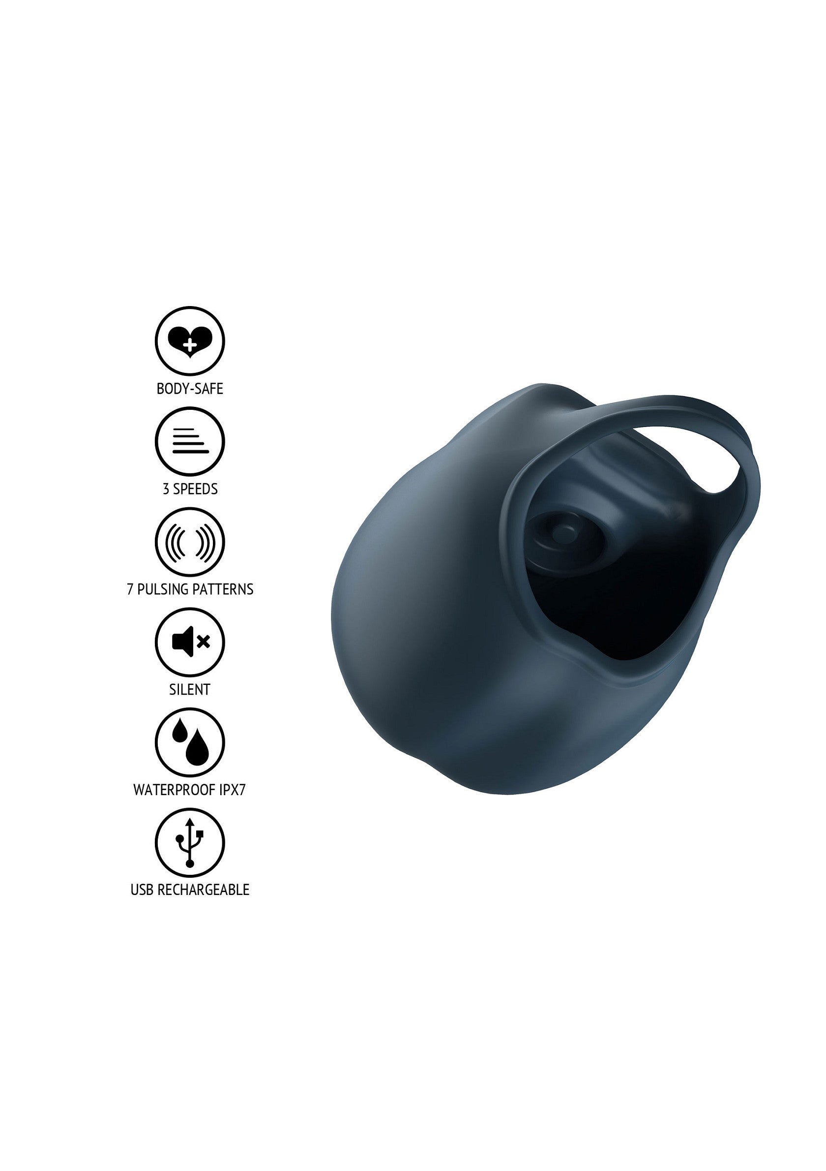 Manchon vibrant rechargeable USB, étanche IPX7, avec 3 vitesses et 7 modes de pulsation. Sûr pour le corps et silencieux.; Oplaadbare USB vibrerende sleeve, waterdicht IPX7, met 3 snelheden en 7 pulserende patronen. Lichaamsveilig en stil.; Rechargeable USB vibrating sleeve, waterproof IPX7, with 3 speeds and 7 pulsing patterns. Body-safe and silent.