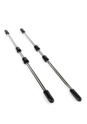 Barres métalliques avec embouts noirs. Accessoires durables et polyvalents pour divers usages.; Metalen staven met zwarte uiteinden. Duurzame en veelzijdige accessoires voor diverse doeleinden.; Metal rods with black end caps. Durable and versatile accessories for various uses.