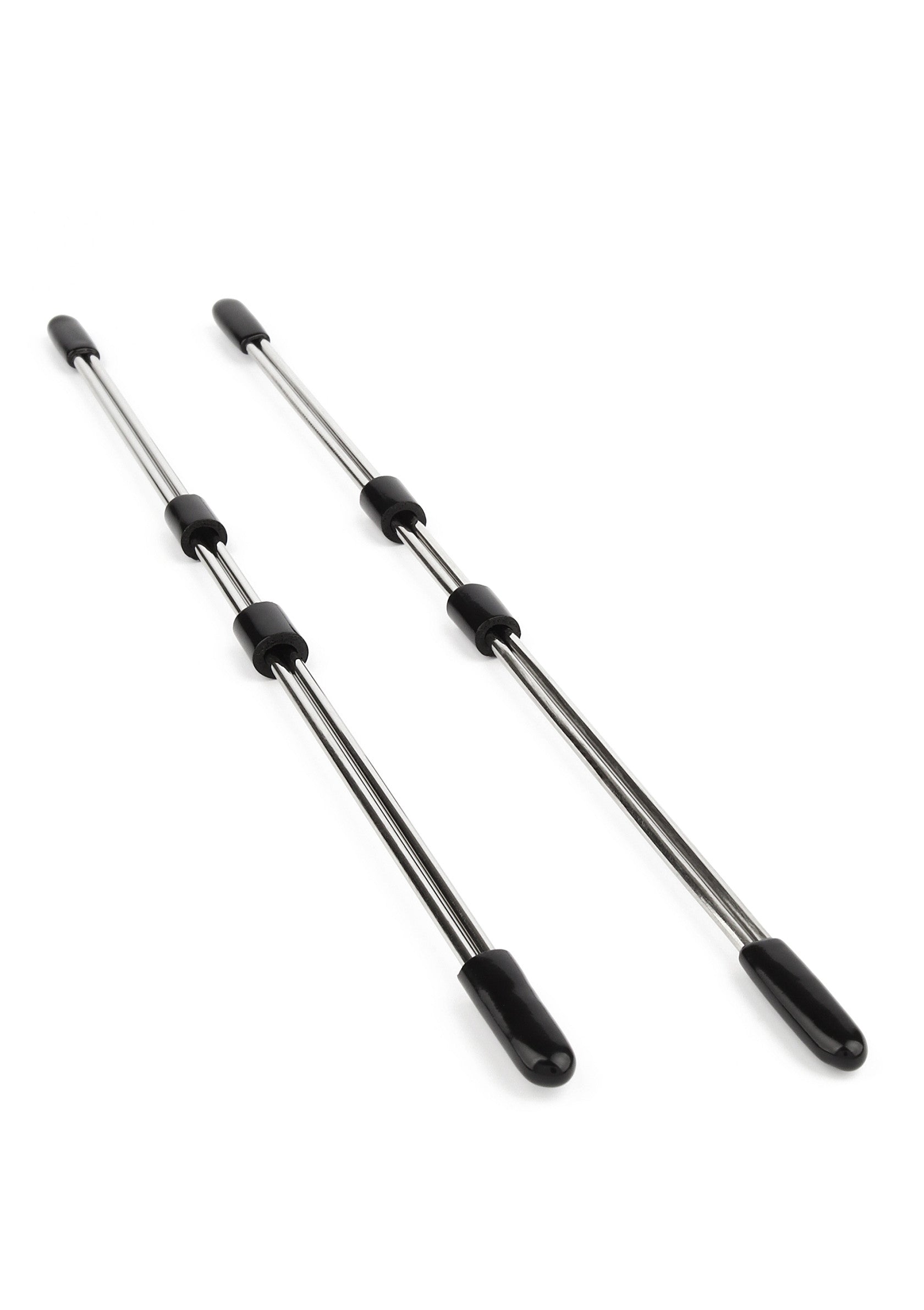 Barres métalliques avec embouts noirs. Accessoires durables et polyvalents pour divers usages.; Metalen staven met zwarte uiteinden. Duurzame en veelzijdige accessoires voor diverse doeleinden.; Metal rods with black end caps. Durable and versatile accessories for various uses.