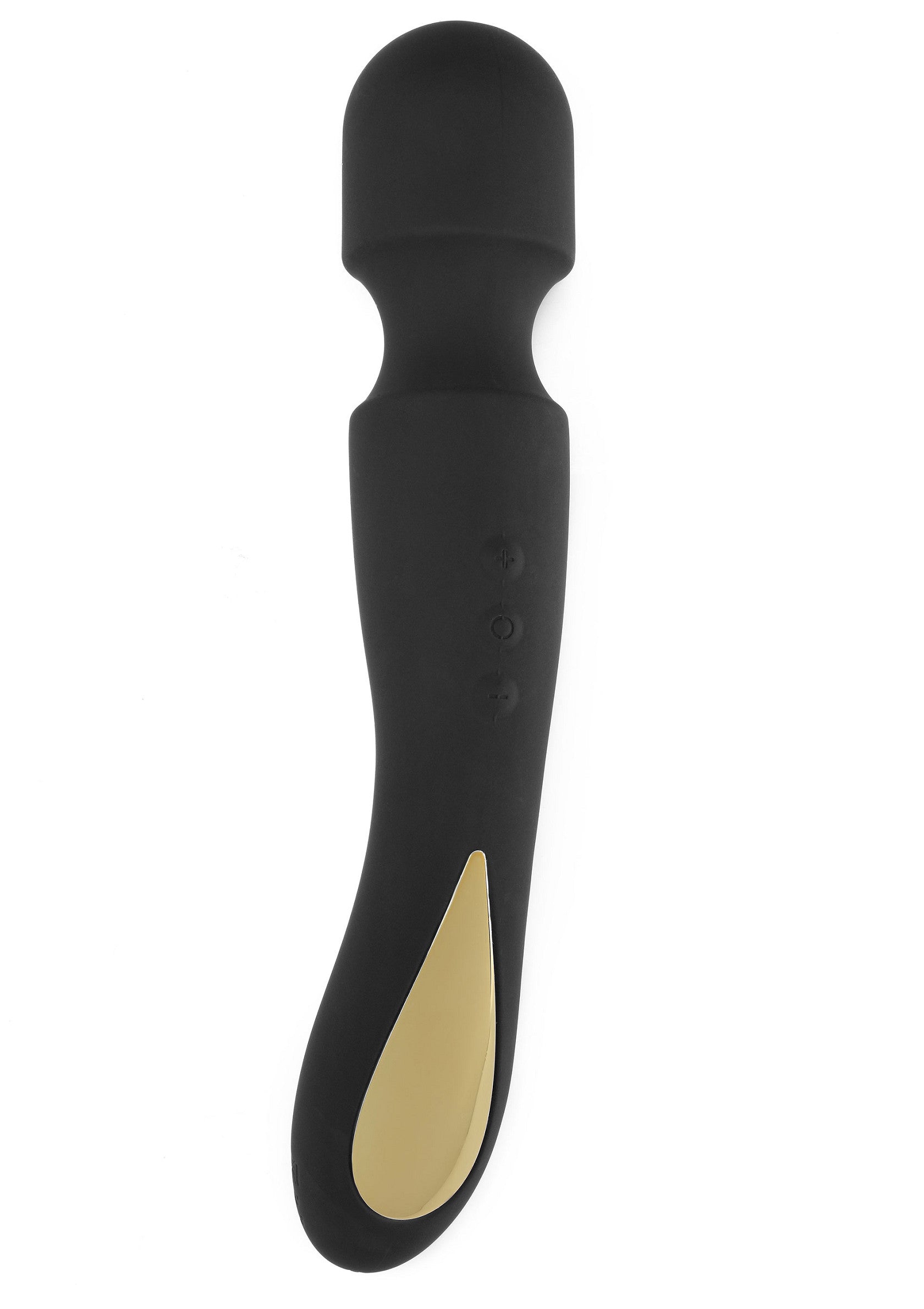 Baguette de massage noire élégante avec accent doré. Détente et plaisir garantis.; Elegante zwarte massage wand met gouden accent. Gegarandeerde ontspanning en plezier.; Sleek black massage wand with gold accent. Guaranteed relaxation and pleasure.