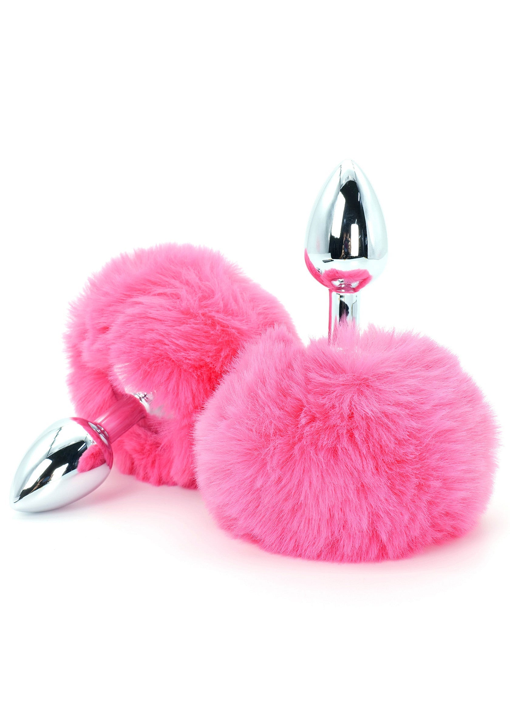 Plugs anaux en métal avec queue de lapin rose. Accessoires coquins et ludiques.; Metalen buttplugs met roze konijnenstaart. Speelse en stout accessoires.; Metal butt plugs with pink bunny tail. Playful and naughty accessories.