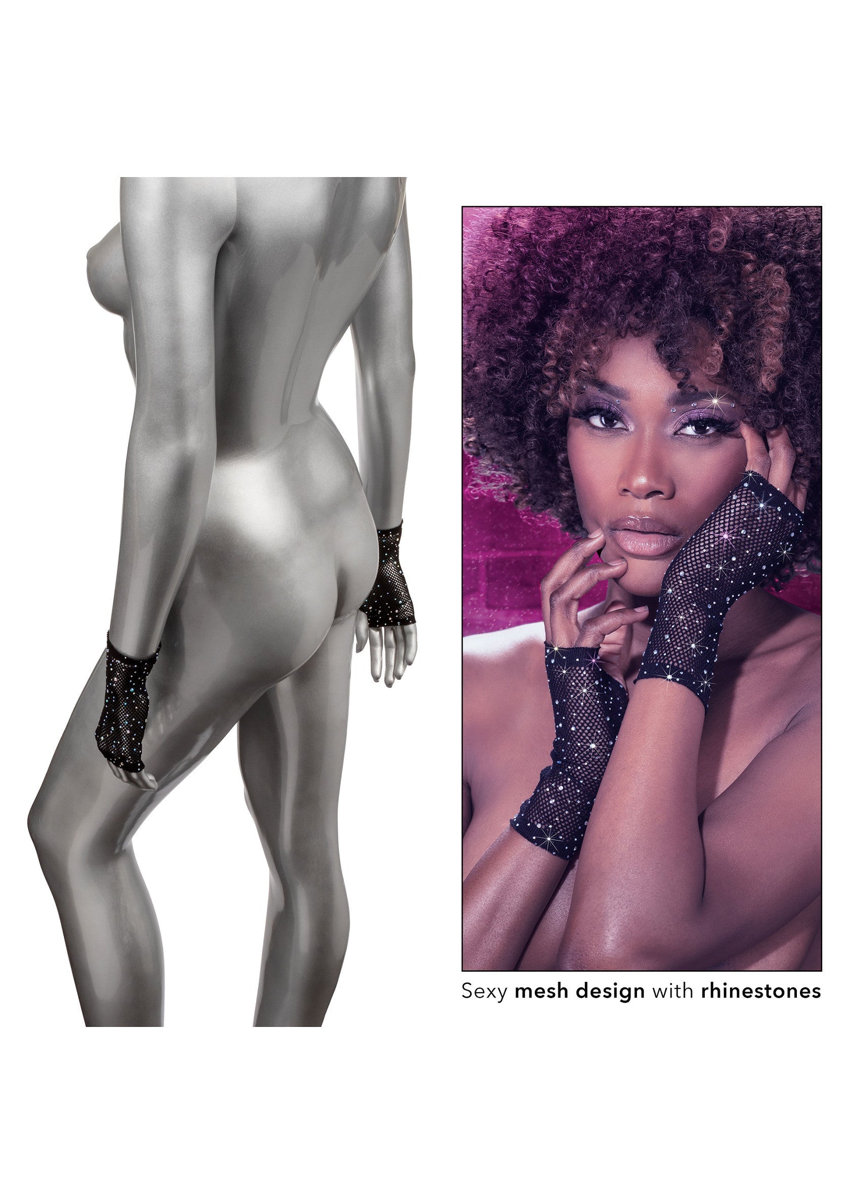 Gants résille sexy avec strass pour un look glamour et audacieux. Parfait pour les soirées et les occasions spéciales.; Sexy mesh handschoenen met strass steentjes voor een glamoureuze en gedurfde look. Perfect voor avonden en speciale gelegenheden.; Sexy mesh gloves with rhinestones for a glamorous and bold look. Perfect for evenings and special occasions.