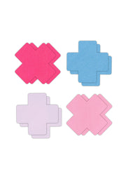 Cache-tétons adhésifs en forme de croix, discrets et confortables pour toutes vos tenues.; Kruisvormige tepelbedekkers, discreet en comfortabel voor al uw outfits.; Cross-shaped adhesive nipple covers, discreet and comfortable for all your outfits.