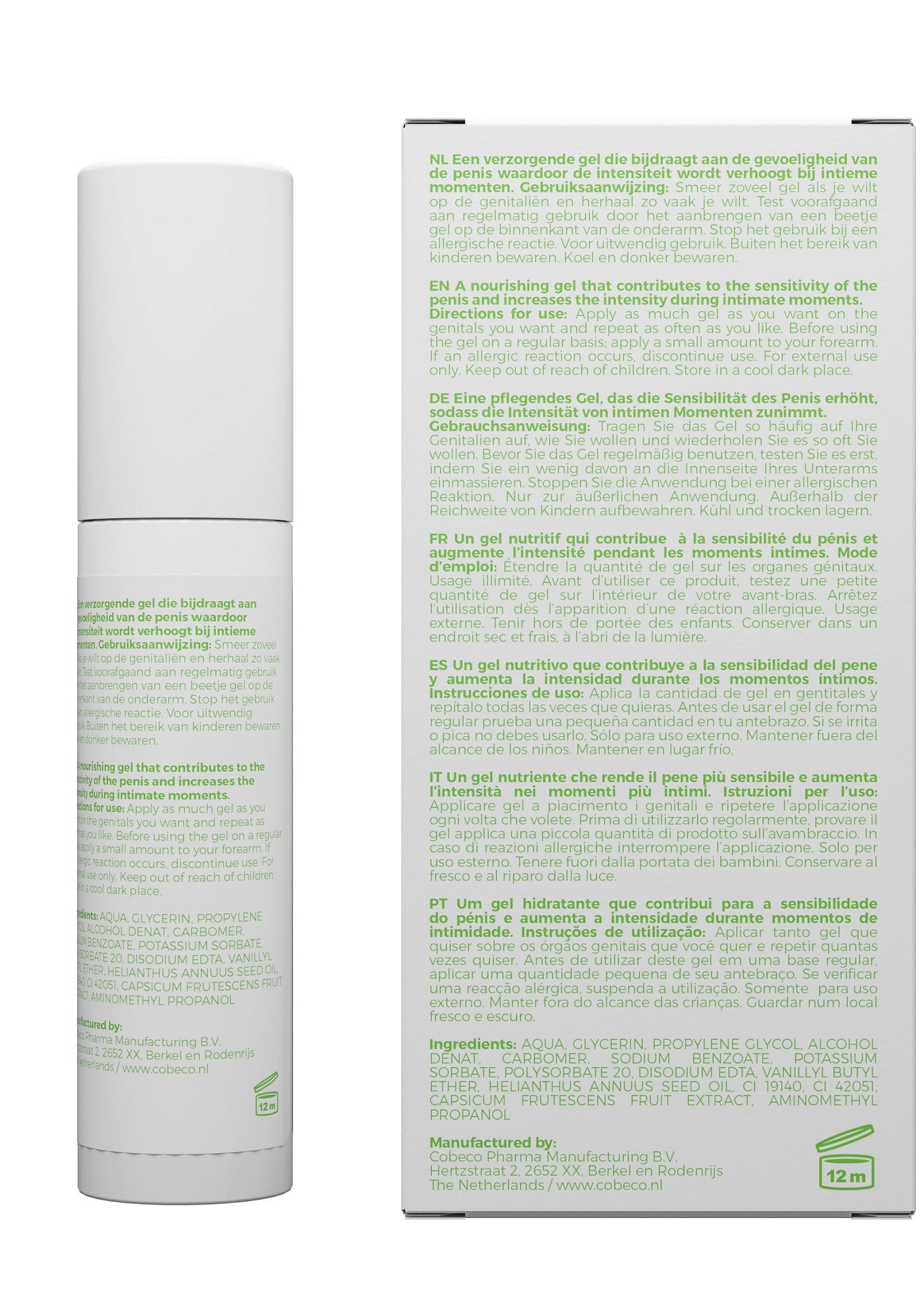 Gel nourrissant pour la sensibilité masculine, intensifie les moments intimes. Achetez maintenant !; Verzorgende gel voor de gevoeligheid van de penis. Verhoogt de intensiteit tijdens intieme momenten! ; Nourishing gel to increase penis sensitivity & intensity during intimate moments. Buy now!