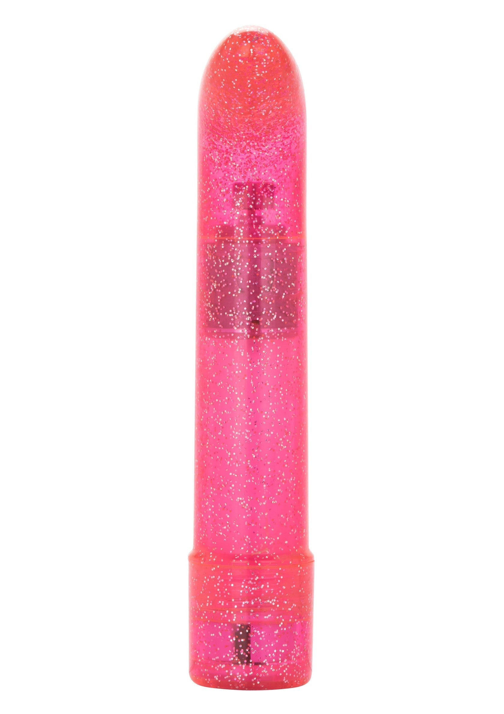 Vibromasseur rose étincelant pour le plaisir personnel. Compact et facile à utiliser.; Roze glitter vibrator voor persoonlijk genot. Compact en makkelijk in gebruik.; Sparkly pink vibrator for personal pleasure. Compact and easy to use.