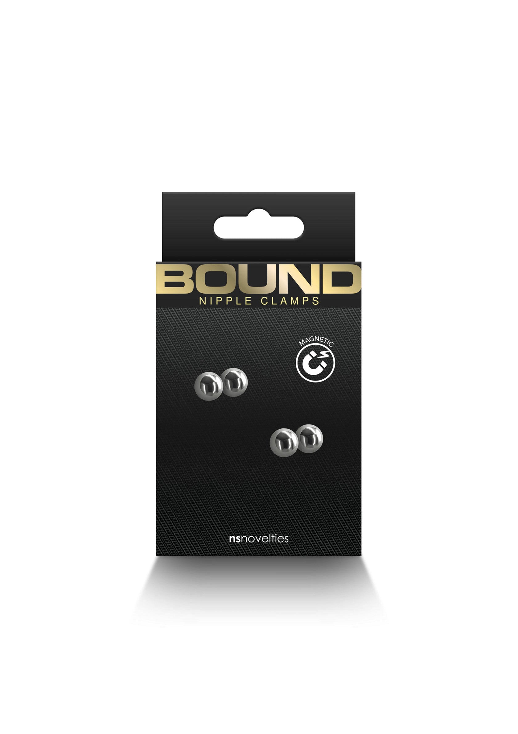 Pinces à tétons magnétiques Bound pour un plaisir intense et une stimulation sensorielle. Découvrez le frisson du jeu de soumission!; Bound magnetische tepelklemmen voor intense stimulatie en sensueel plezier. Ontdek de opwinding van onderwerping!; Bound Magnetic Nipple Clamps for intense pleasure & sensory play. Discover the thrill of submission with these nipple clamps!