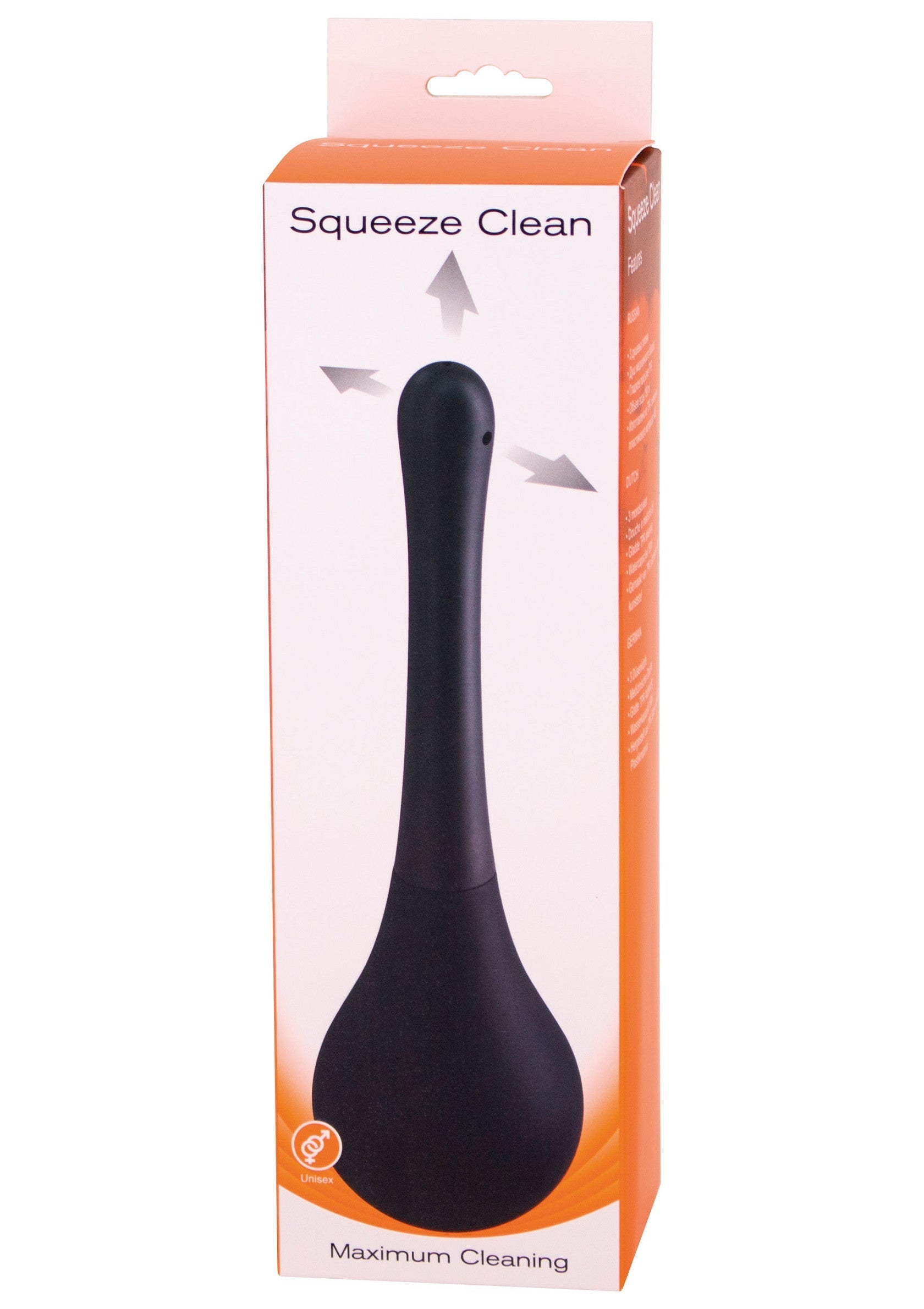Poire à lavement noir 'Squeeze Clean' pour une hygiène intime maximale. Nettoyage en douceur et efficace.; Zwarte 'Squeeze Clean' klysma voor maximale intieme hygiëne. Zachte en effectieve reiniging.; Black 'Squeeze Clean' enema bulb for maximum intimate hygiene. Gentle and effective cleansing.
