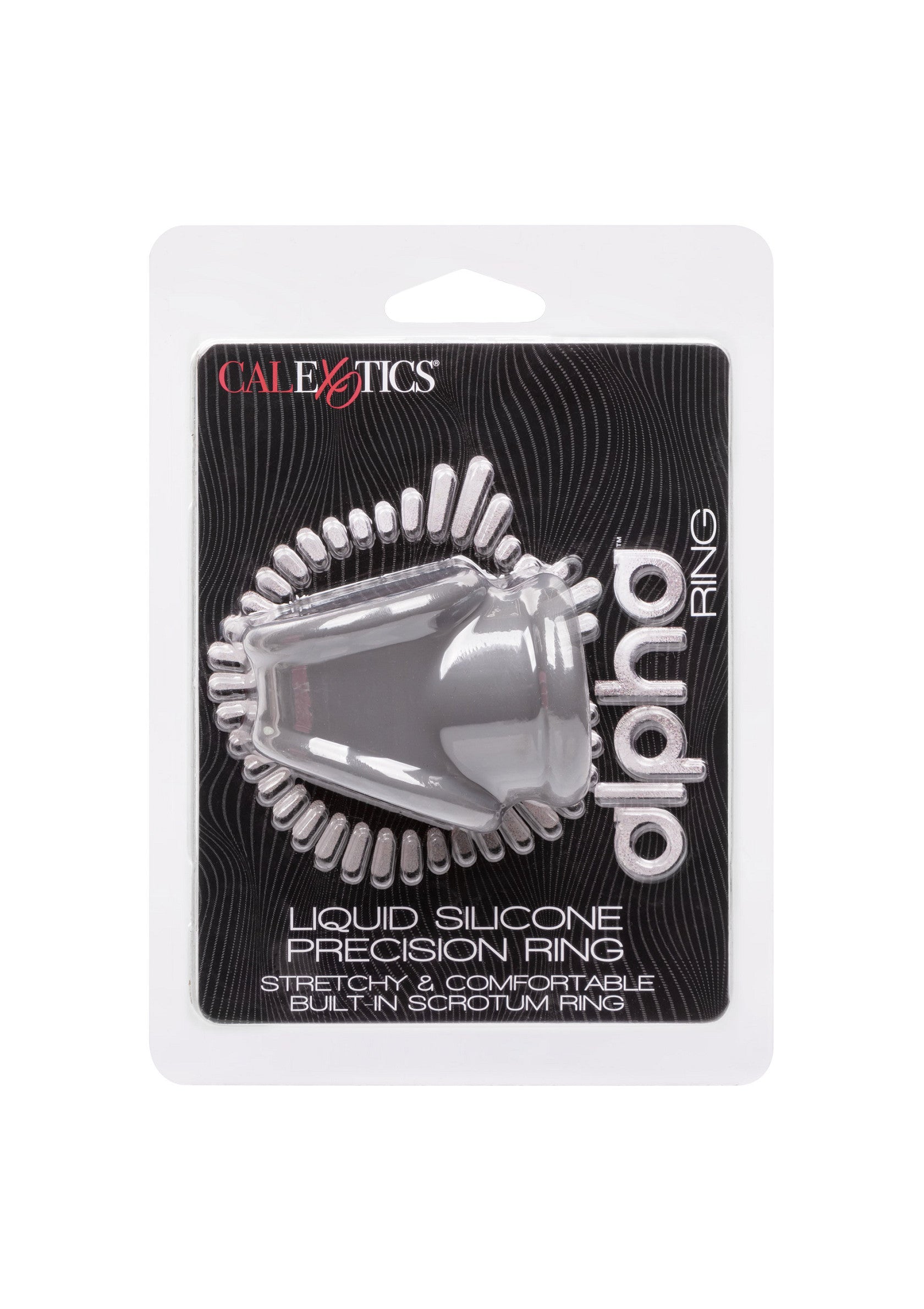 Anneau pénien CalExotics Alpha Ring en silicone liquide. Pour un plaisir intense et durable.; CalExotics Alpha Ring penisring van vloeibare siliconen. Voor intens en langdurig plezier.; CalExotics Alpha Ring liquid silicone cock ring. For intense and lasting pleasure.