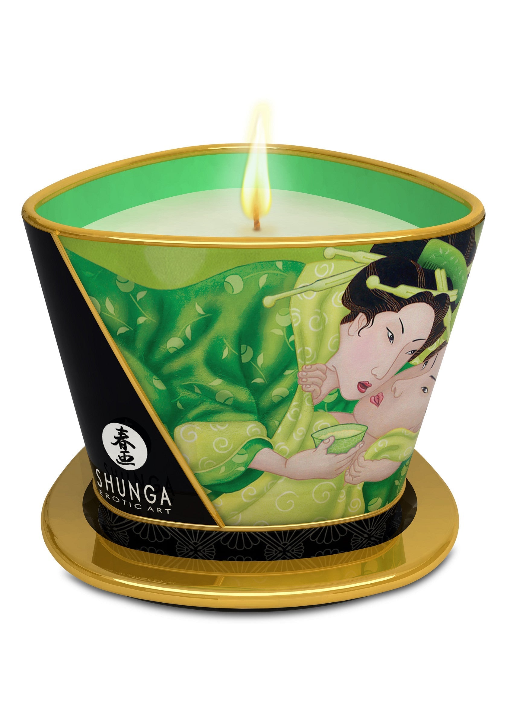 Bougie Shunga érotique, ornée d'art japonais traditionnel. Ambiance parfumée et sensuelle pour une expérience unique.; Erotische Shunga-kaars met traditionele Japanse kunst. Geparfumeerde, sensuele sfeer voor een unieke ervaring.; Erotic Shunga candle with traditional Japanese art. Scented, sensual atmosphere for a unique experience.