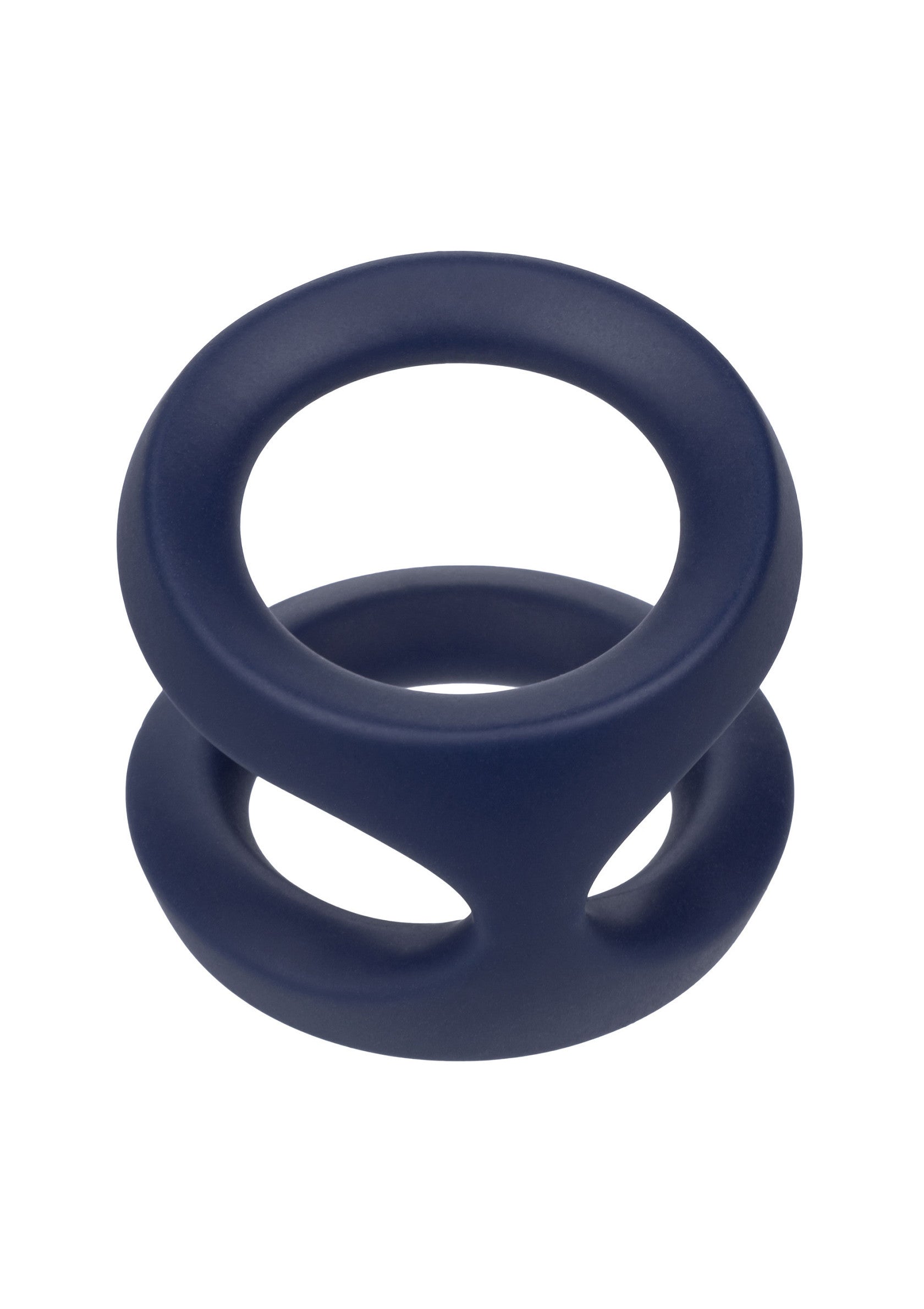 Anneau pénien double en silicone bleu marine pour un plaisir prolongé et intense. ; Donkerblauwe siliconen dubbele penisring voor langdurig en intens plezier.; Navy blue silicone double cock ring for long-lasting and intense pleasure.