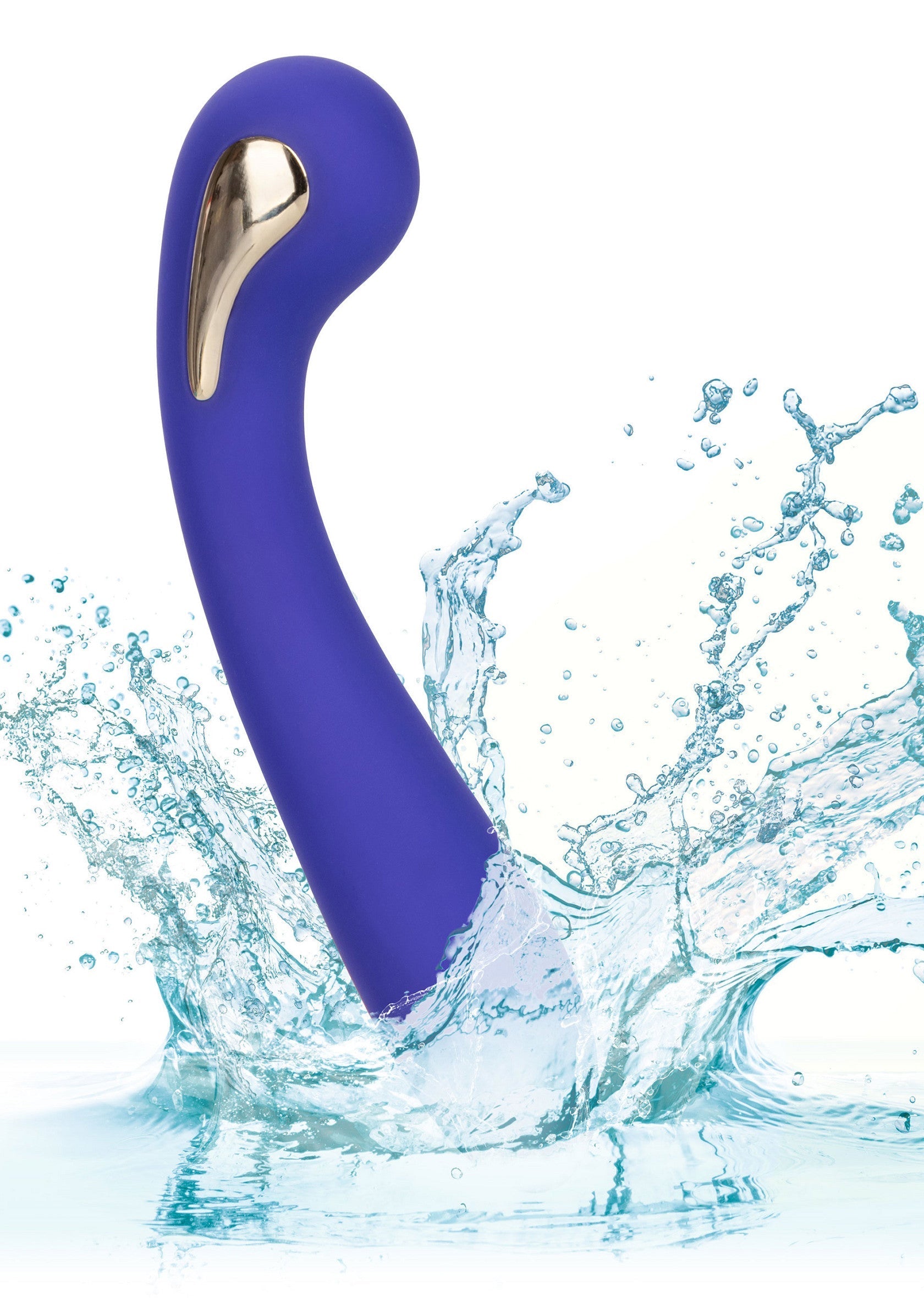 Vibromasseur waterproof violet avec accent doré. Découvrez le plaisir aquatique!; Waterdichte paarse vibrator met gouden accent. Ontdek het plezier van water!; Waterproof purple vibrator with gold accent. Discover the pleasure of water!
