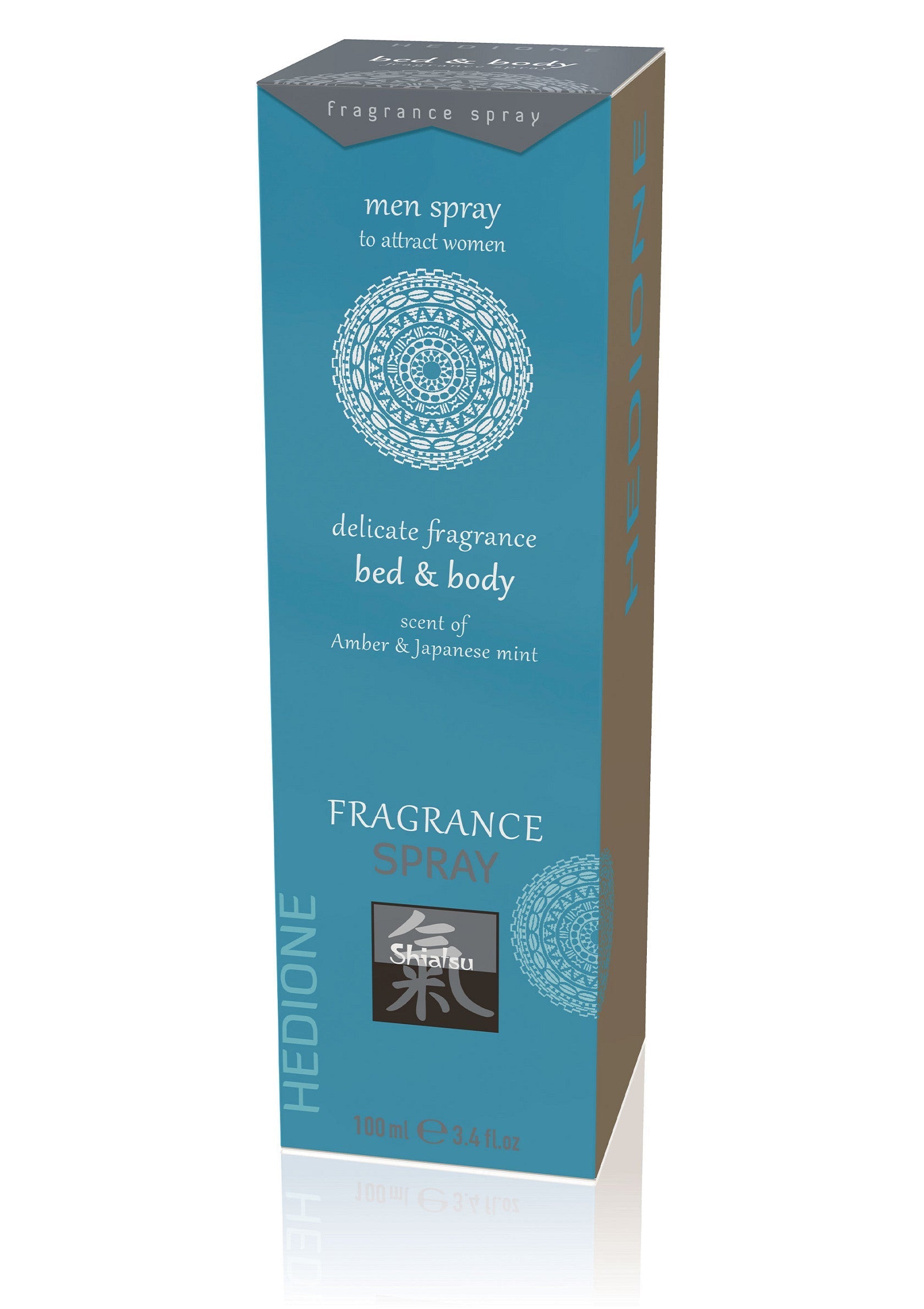 Spray corporel Hedione Shiatsu pour homme. Parfum délicat d'ambre et de menthe japonaise.; Hedione Shiatsu bodymist voor heren. Delicate geur van amber & Japanse munt.; Hedione Shiatsu men's body spray. Delicate fragrance of amber & Japanese mint.