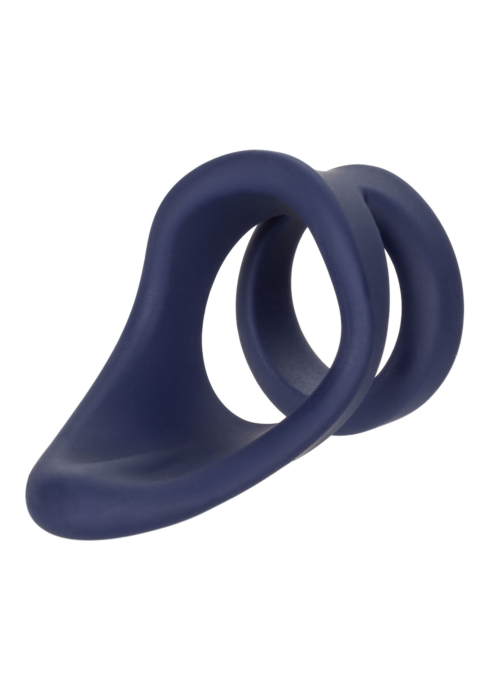 Anneau pénien double en silicone bleu marine pour des érections plus fortes et durables.; Marineblauwe siliconen dubbele penisring voor sterkere en langdurige erecties.; Navy silicone double cock ring for stronger and long-lasting erections.