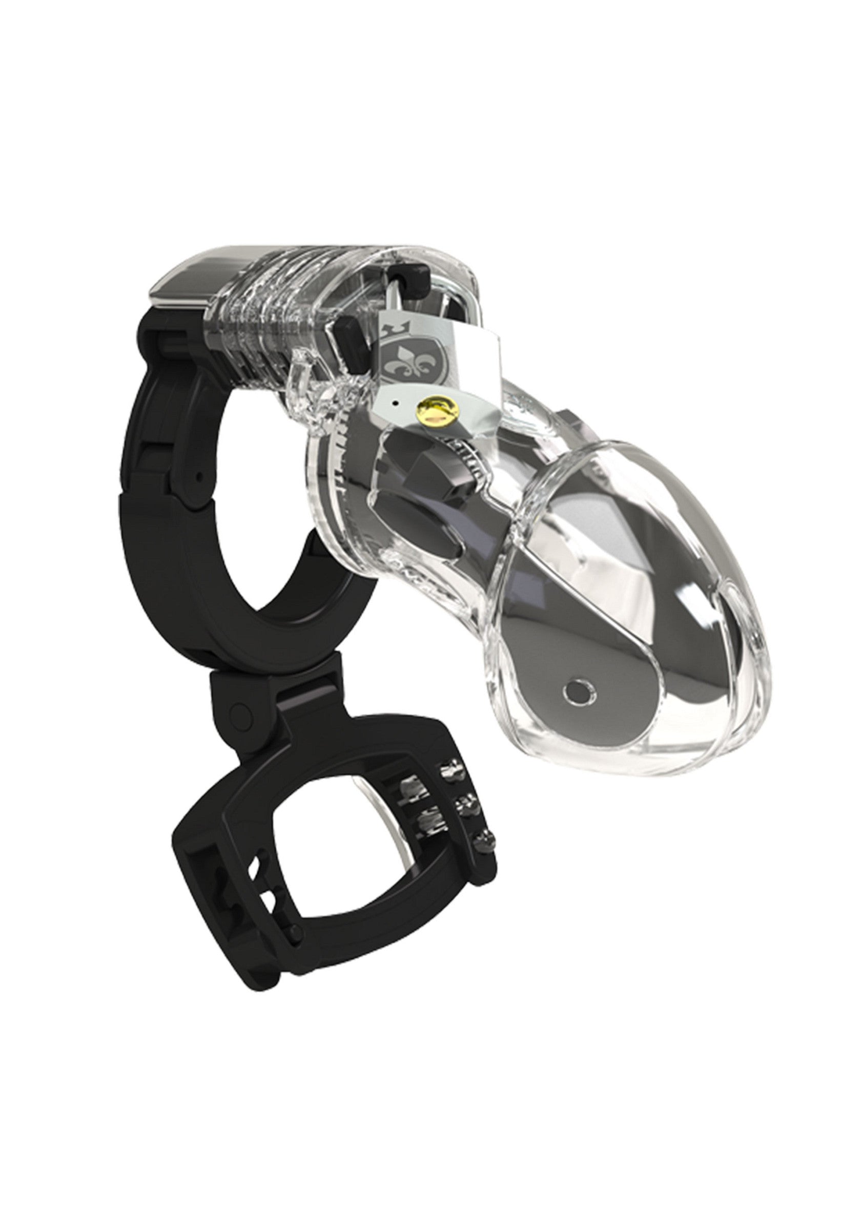 Ceinture de chasteté masculine transparente avec cadenas pour le contrôle.; Transparante kuisheidsgordel voor mannen met slot voor controle.; Clear male chastity device with lock for control.