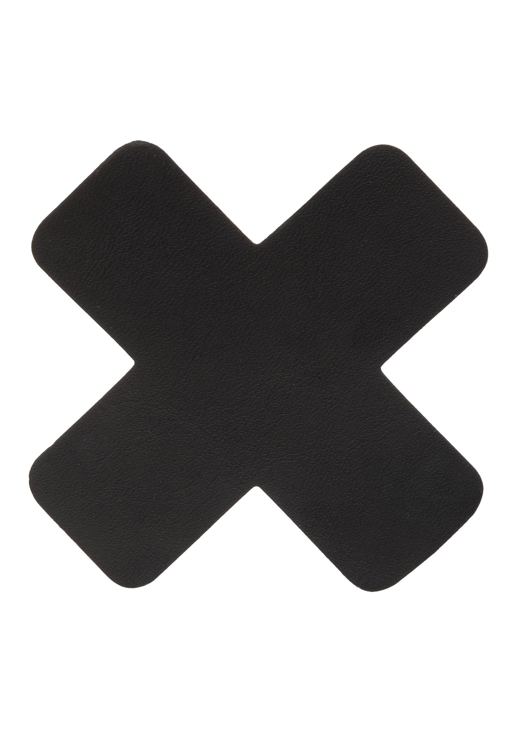 Cache-tétons adhésifs en forme de croix noire pour une tenue discrète et confortable.; Zwarte, kruisvormige tepelbedekkers voor een discrete en comfortabele pasvorm.; Black cross-shaped nipple covers for a discreet and comfortable fit.