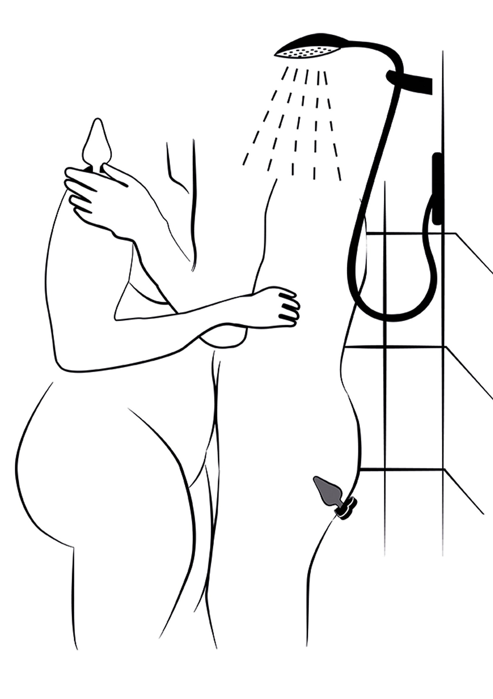 Illustration érotique d'une femme sous la douche utilisant des jouets pour adultes. Plaisir intime et bien-être.; Erotische illustratie van een vrouw onder de douche met toys voor volwassenen. Intiem genot en welzijn.; Erotic illustration of a woman in the shower using adult toys. Intimate pleasure and well-being.