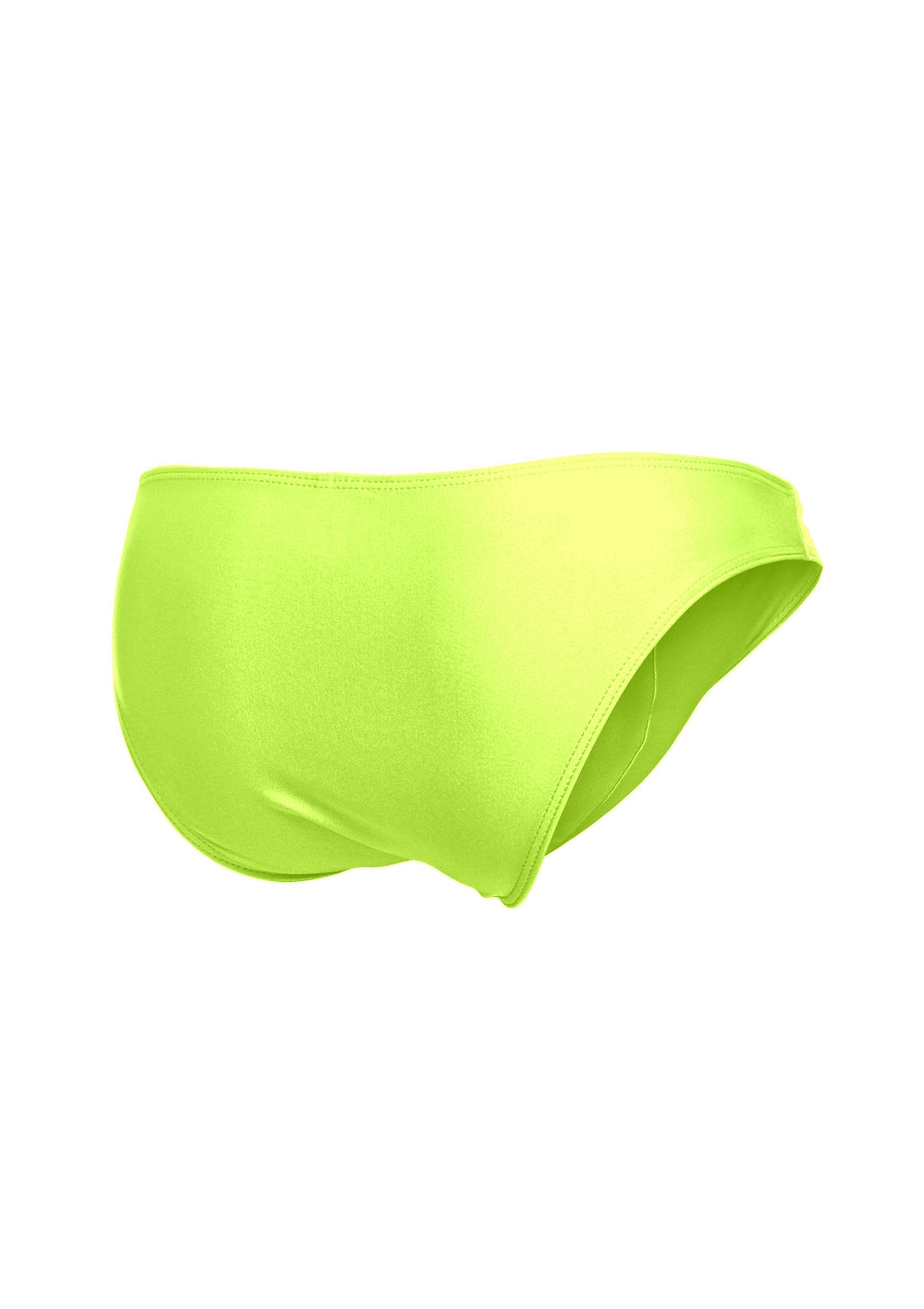 Slip de bain femme vert citron, confort et style pour la plage ou la piscine.; Citroengroene dames zwemslip, comfort en stijl voor strand of zwembad.; Lime green women's swim briefs, comfort and style for the beach or pool.