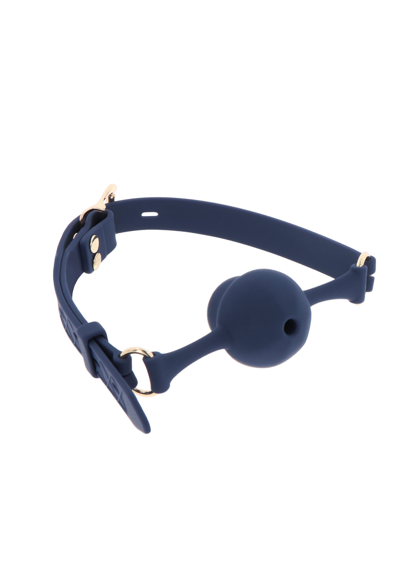 Gag de bâillon de bouche en silicone bleu réglable, pour une soumission et une domination totales.; Verstelbare blauwe siliconen mondknevelgag, voor complete onderwerping en dominantie.; Adjustable blue silicone mouth gag ball, for complete submission and domination.