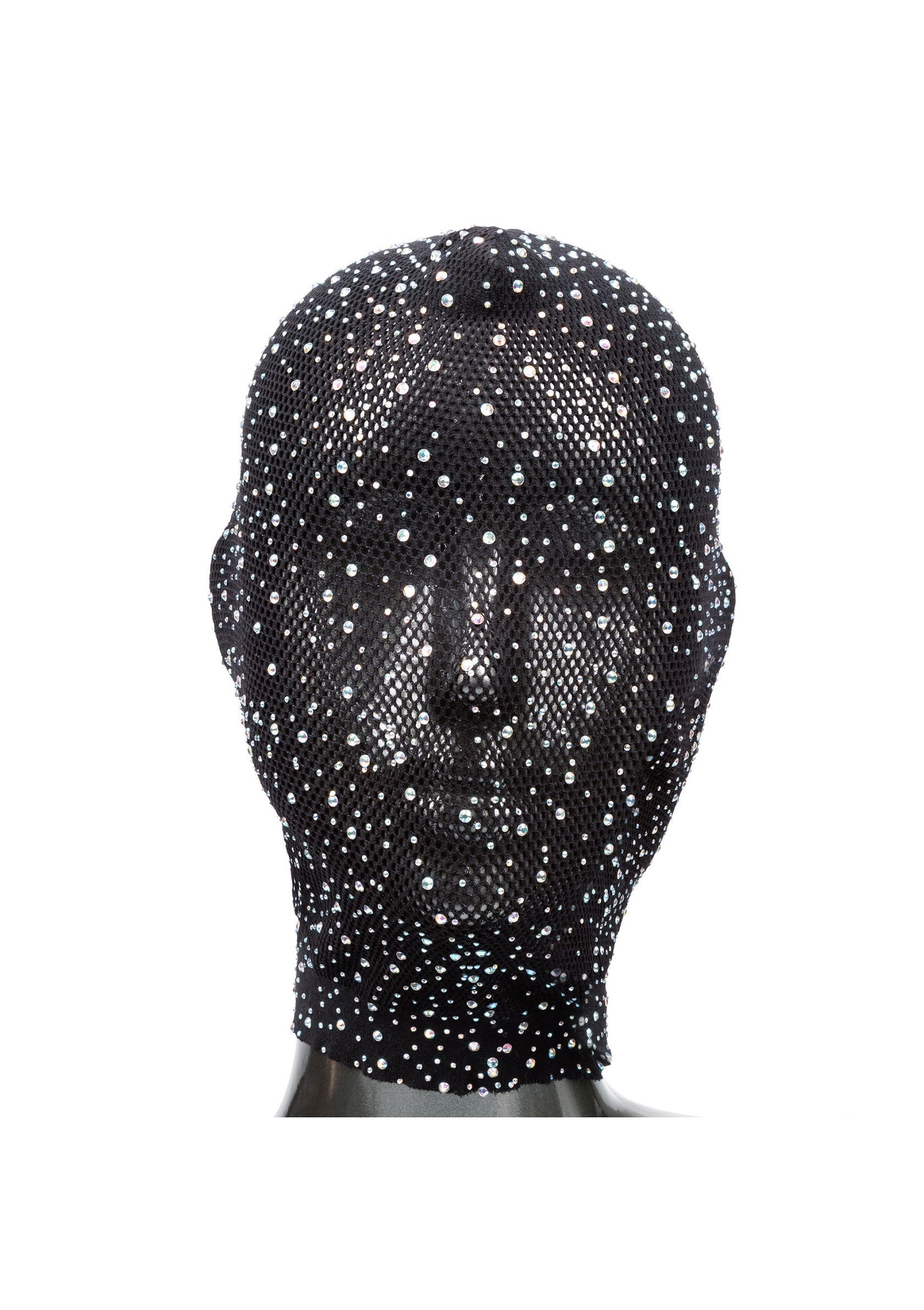 Masque intégral noir en maille orné de strass scintillants, idéal pour les fêtes et les performances artistiques.; Zwart mesh masker met glinsterende strass steentjes, perfect voor feestjes en artistieke performances.; Black mesh full face mask adorned with shimmering rhinestones, perfect for parties and artistic performances.