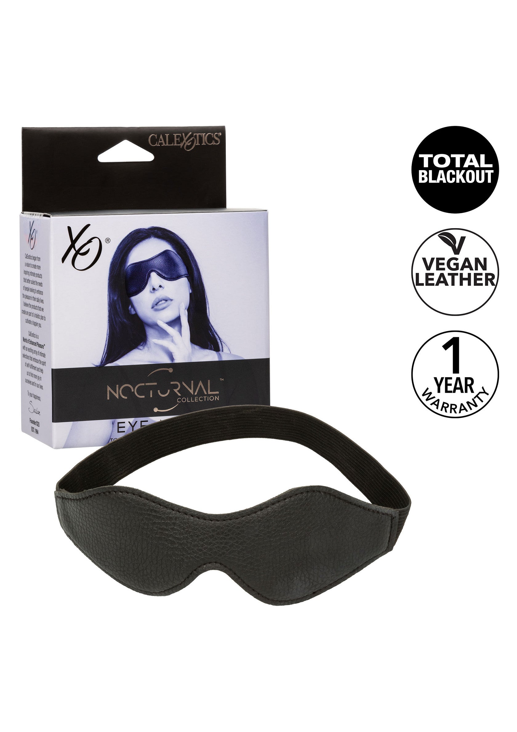 Masque de sommeil CalExotics Nocturnal Collection. Blocage total, cuir végan et garantie 1 an pour un sommeil réparateur.; CalExotics Nocturnal Collection slaapmasker. Totale verduistering, veganistisch leer en 1 jaar garantie voor een goede nachtrust.; CalExotics Nocturnal Collection sleep mask. Total blackout, vegan leather and 1 year warranty for a restful sleep.