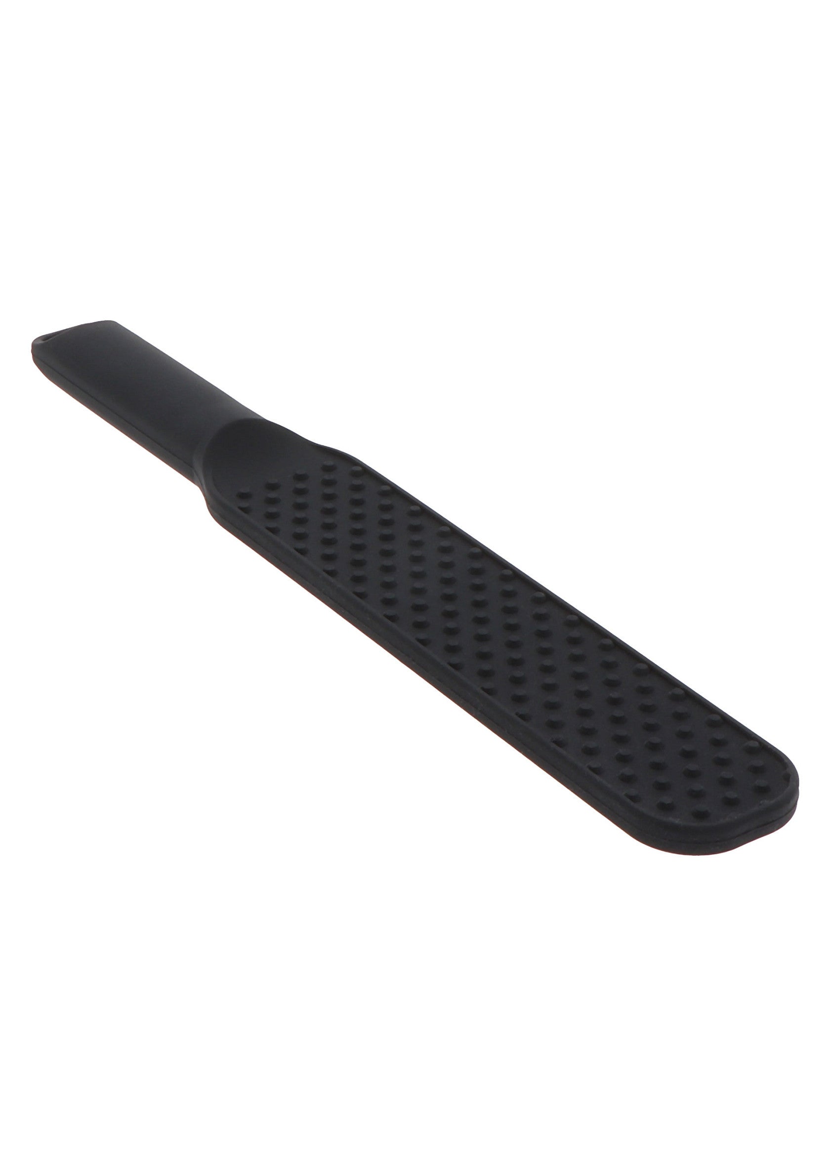 Palette à fessée noire texturée pour une expérience coquine et sensuelle.; Getextureerde zwarte spankpaddle voor een ondeugende en sensuele ervaring.; Textured black spanking paddle for a naughty and sensual experience.