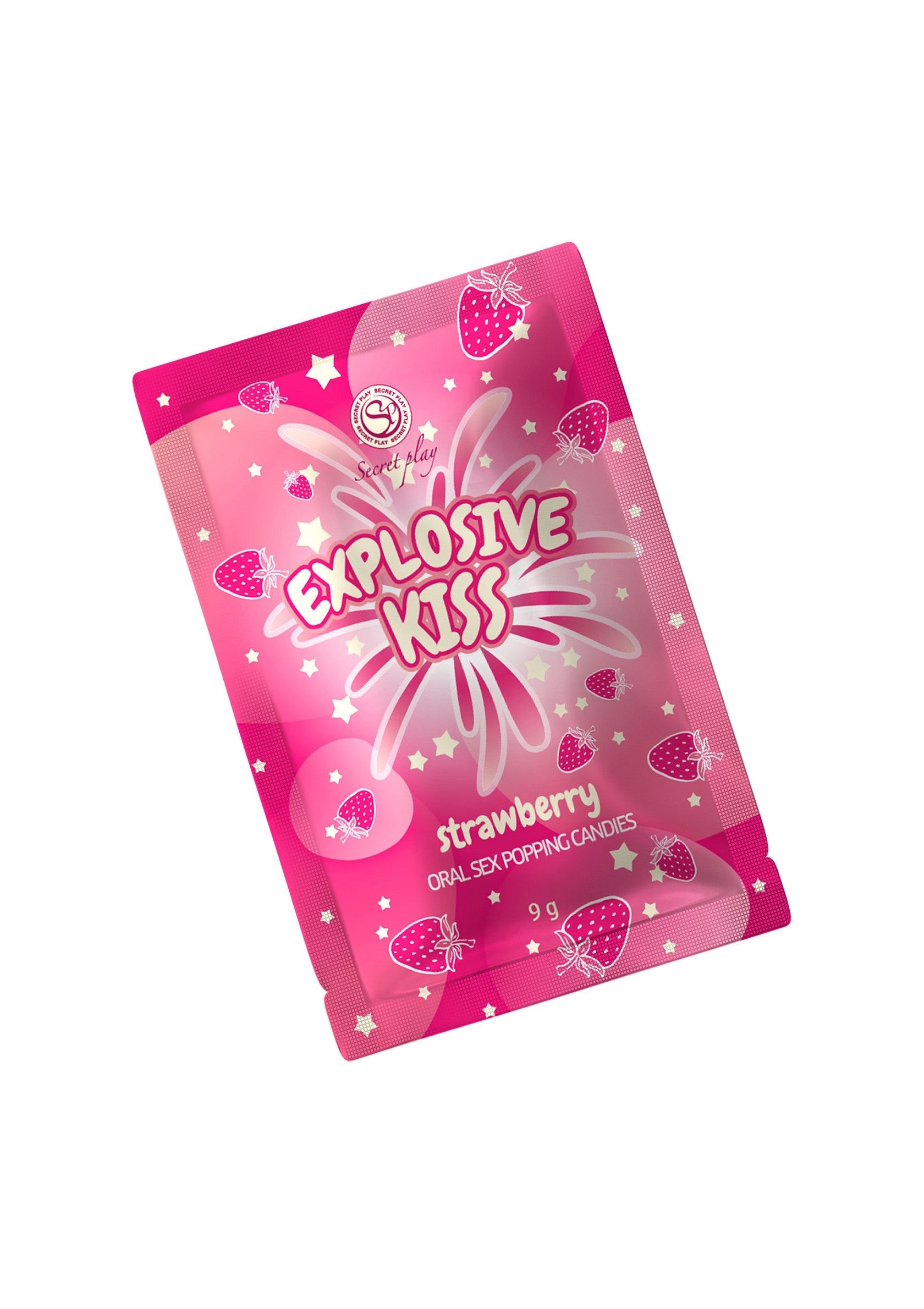 Explosive Kiss Strawberry : Bonbons pétillants saveur fraise pour des préliminaires excitants. 9g; Explosive Kiss Aardbei: Knisperend snoepgoed met aardbeismaak voor een opwindend voorspel. 9g; Explosive Kiss Strawberry: Strawberry-flavored popping candy for exciting foreplay. 9g