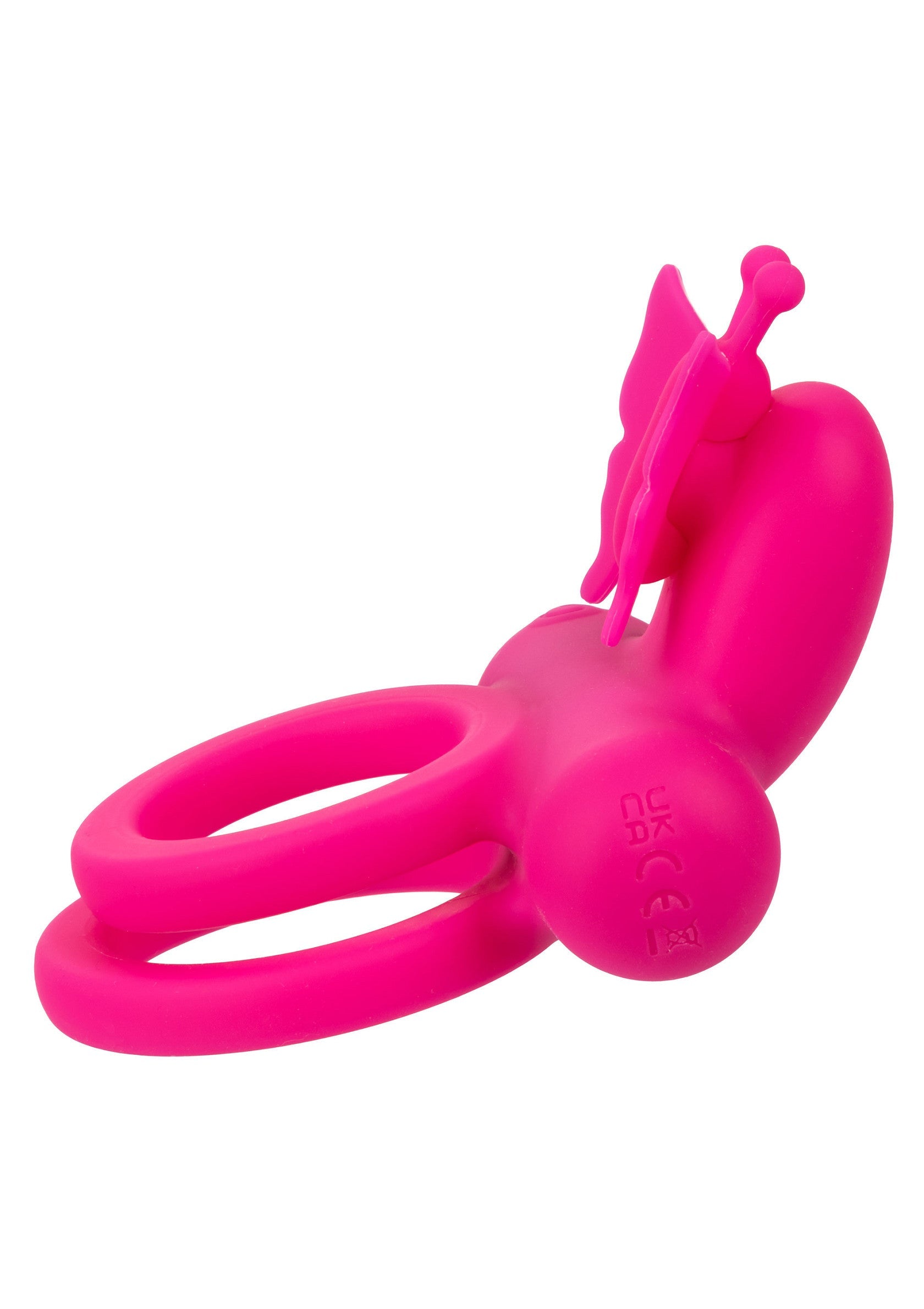 Anneau vibrant rose avec papillon pour plus de plaisir. Jouet intime pour adultes.; Roze vibrerende ring met vlinder voor extra plezier. Intiem speeltje voor volwassenen.; Pink vibrating ring with butterfly for extra pleasure. Intimate adult toy.