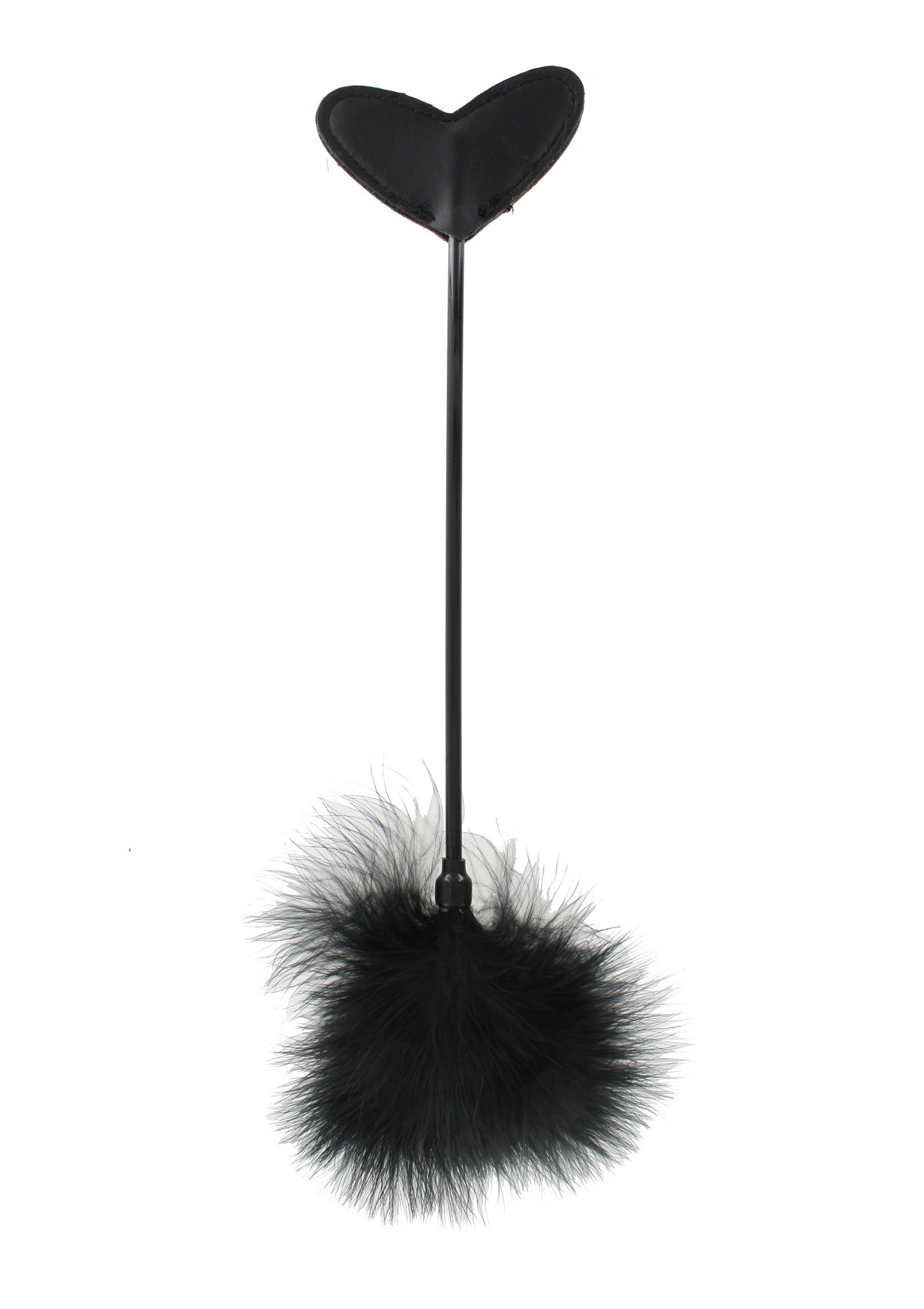 Plumeau de taquinerie noir en forme de cœur, pour pimenter votre vie amoureuse.; Zwarte plager met hartvormige peddel en veren, voor een speels tintje aan je liefdesleven.; Black tease paddle with heart and feathers, add a playful touch to your love life.