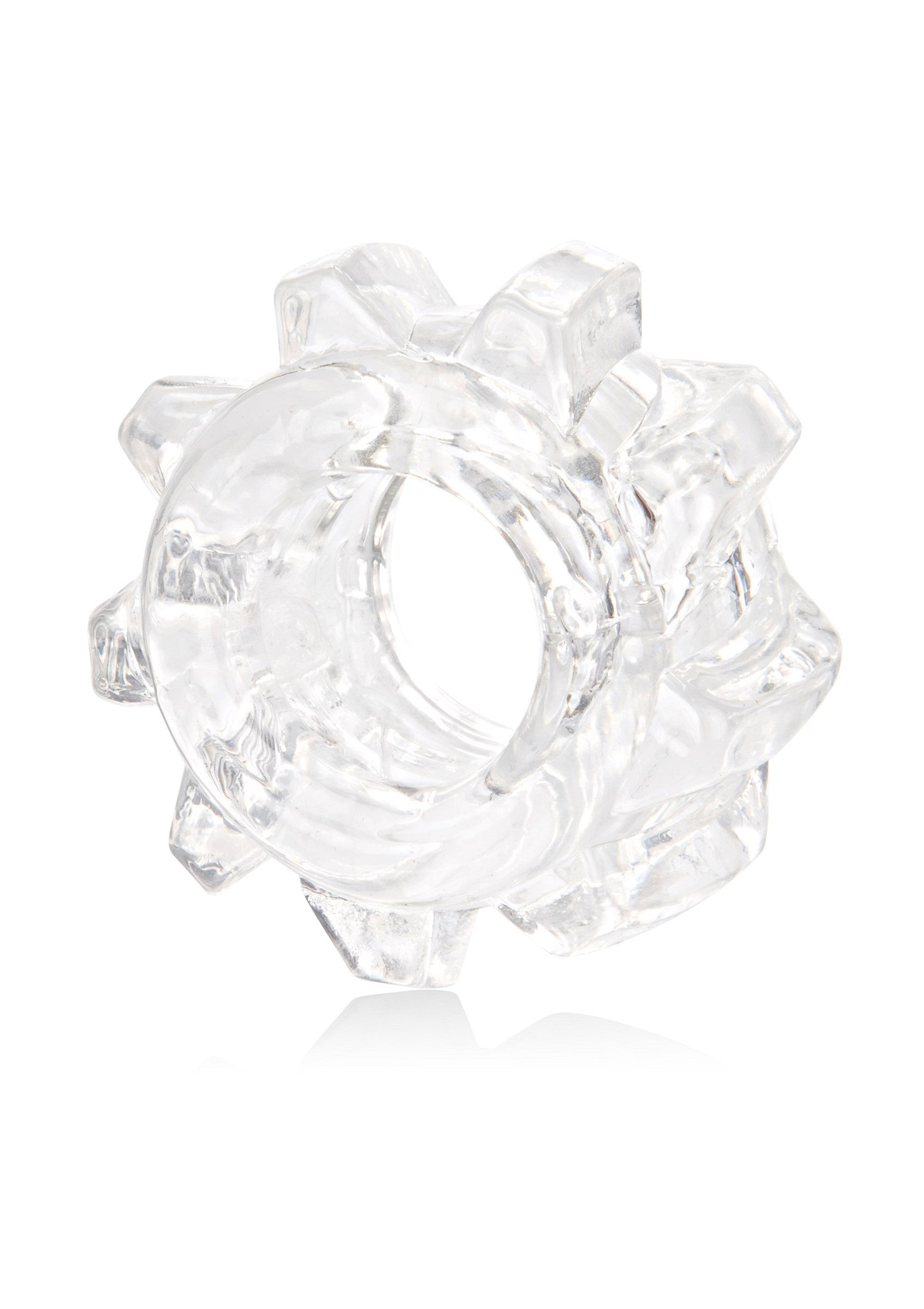 Anneau pénien transparent texturé pour des sensations accrues et un plaisir intense.; Transparante penisring met textuur voor meer sensatie en intens genot.; Textured clear cock ring for enhanced sensations and intense pleasure.