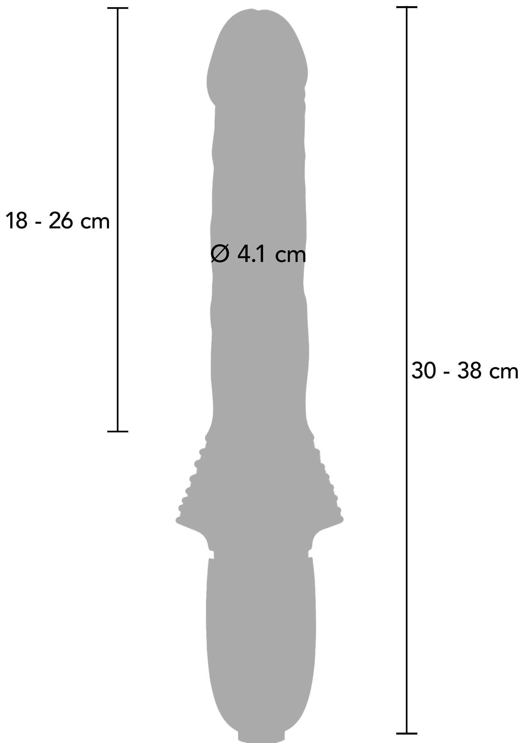 Diagramme des dimensions d'un gode avec texture pour plus de sensations.; Diagram van afmetingen van een dildo met textuur voor extra sensaties.; Diagram of dildo dimensions, textured for extra sensation.