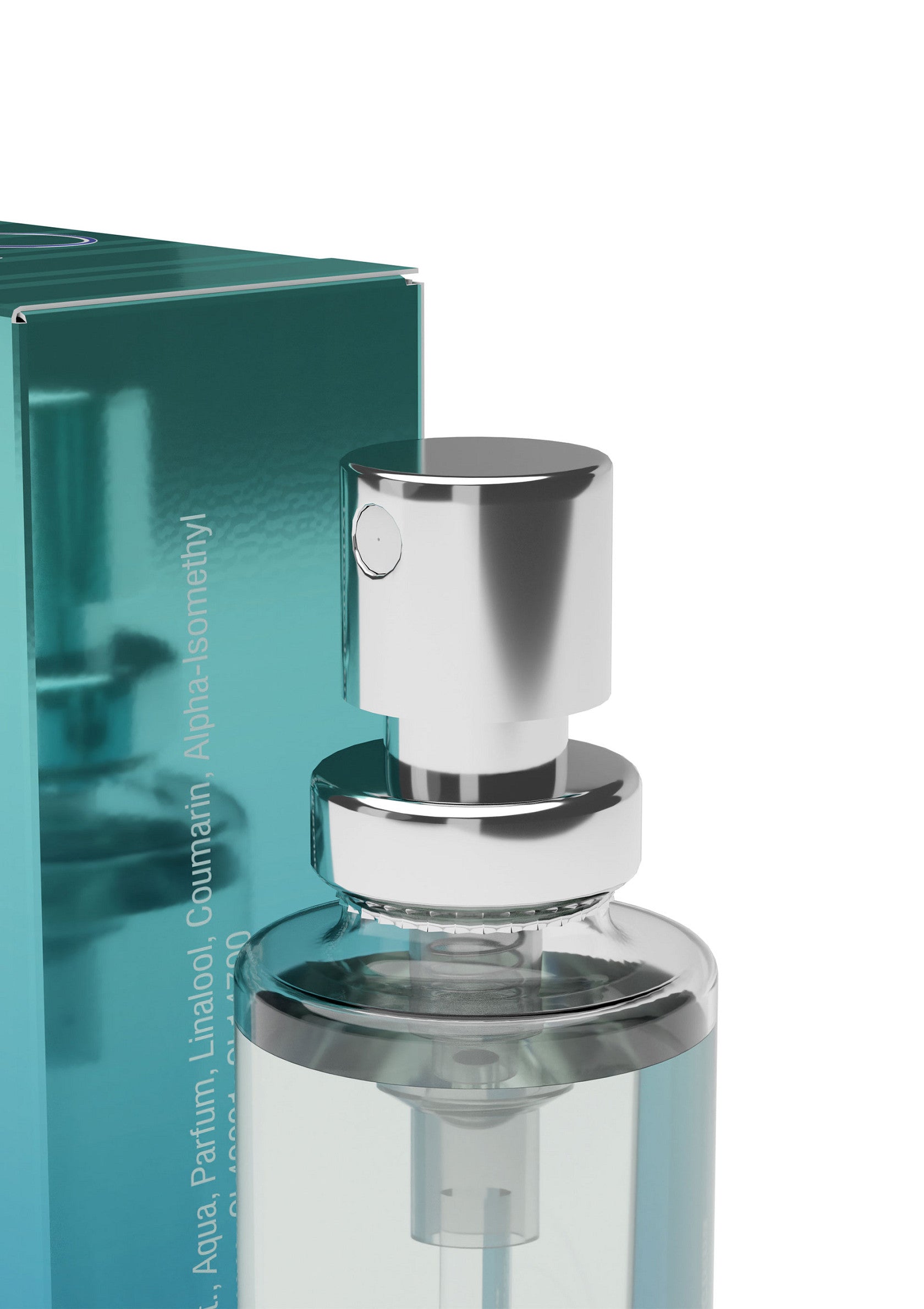 Flacon de parfum élégant avec un atomiseur argenté et son emballage assorti. Fragrance de qualité pour homme ou femme.; Stijlvolle parfumfles met zilveren verstuiver en bijpassende verpakking. Kwaliteitsgeur voor dames en heren.; Elegant perfume bottle with a silver atomizer and matching packaging. Quality fragrance for men and women.