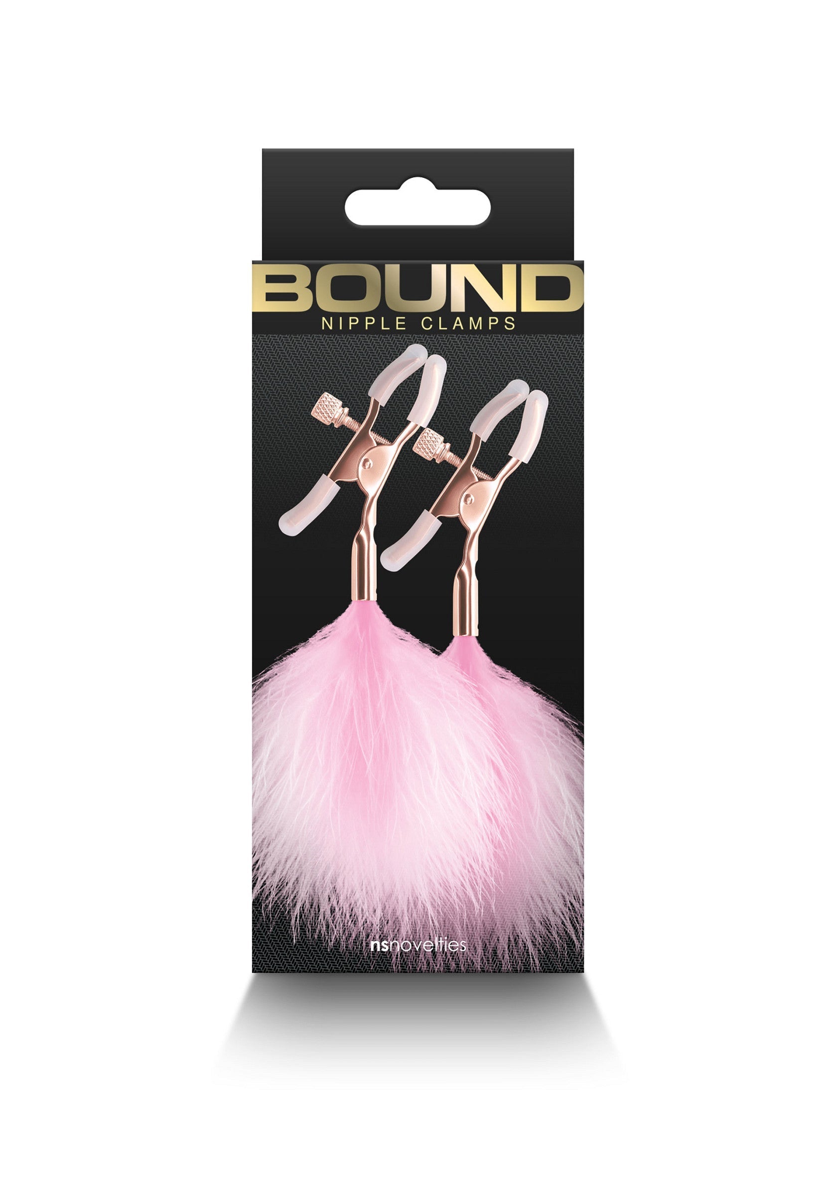 Pinces à tétons Bound avec plumes roses, pour un plaisir intense et une sensation glamour.; Bound tepelklemmen met roze veren voor intense prikkeling en een glamoureuze tinteling.; Bound nipple clamps with pink feathers for intense stimulation and a glamorous tingle.