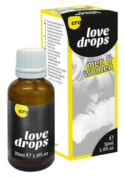 Ero Love Drops pour hommes et femmes, flacon de 30 ml. Complément nutritionnel pour pimenter votre vie amoureuse.; Ero Love Drops voor mannen en vrouwen, 30ml flesje. Voedingssupplement om je liefdesleven te verrijken.; Ero Love Drops for men & women, 30ml bottle. Nutritional supplement to enhance your love life.
