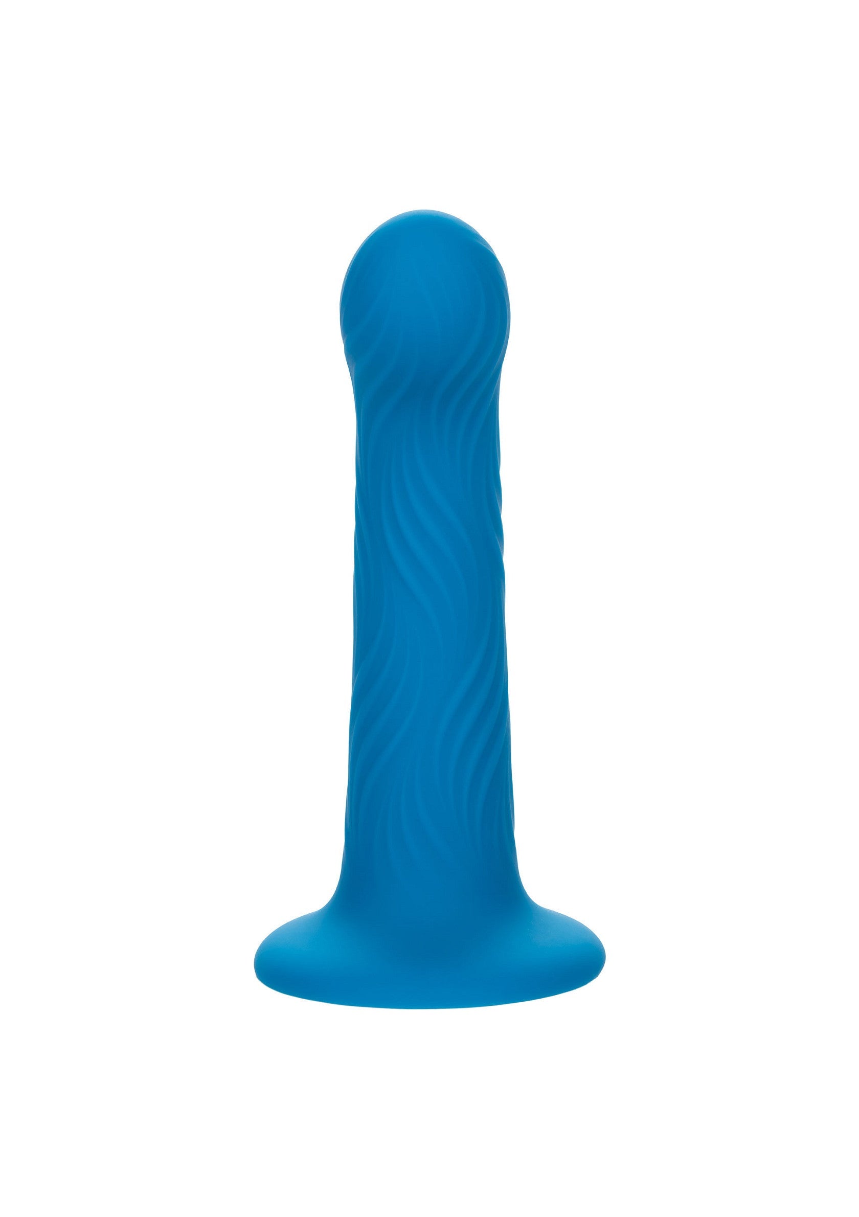 Gode vibrant bleu avec des vagues pour le plaisir.; Blauwe vibrerende dildo met golven voor plezier.; Blue vibrating dildo with wave texture for pleasure.