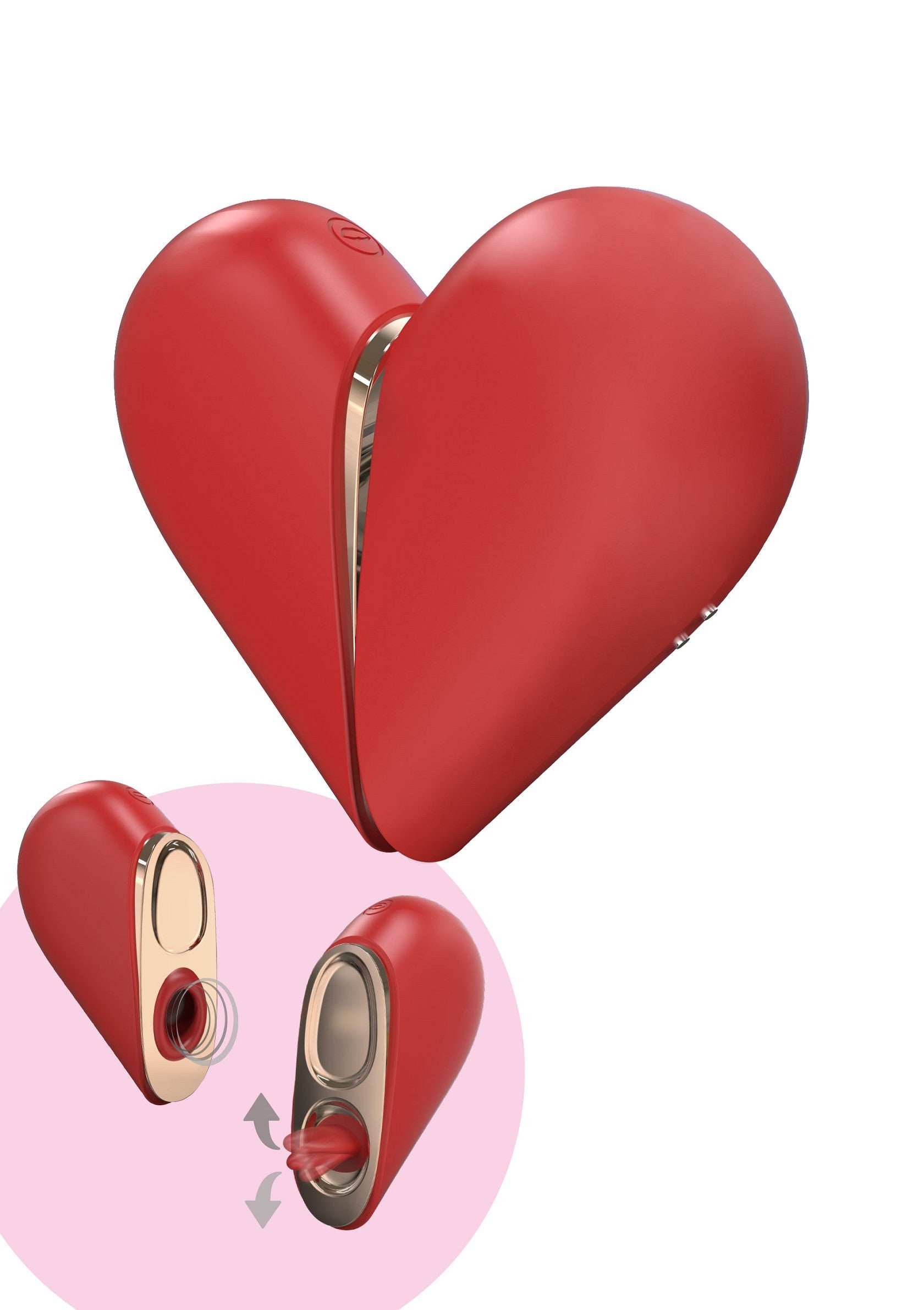 Stimulateur clitoridien en forme de coeur rouge. Jouet pour adultes pour le plaisir personnel et le couple.; Rode hartvormige clitorisstimulator. Volwassen speeltje voor persoonlijk en koppelplezier.; Red heart shaped clitoral stimulator. Adult toy for personal and couple pleasure.