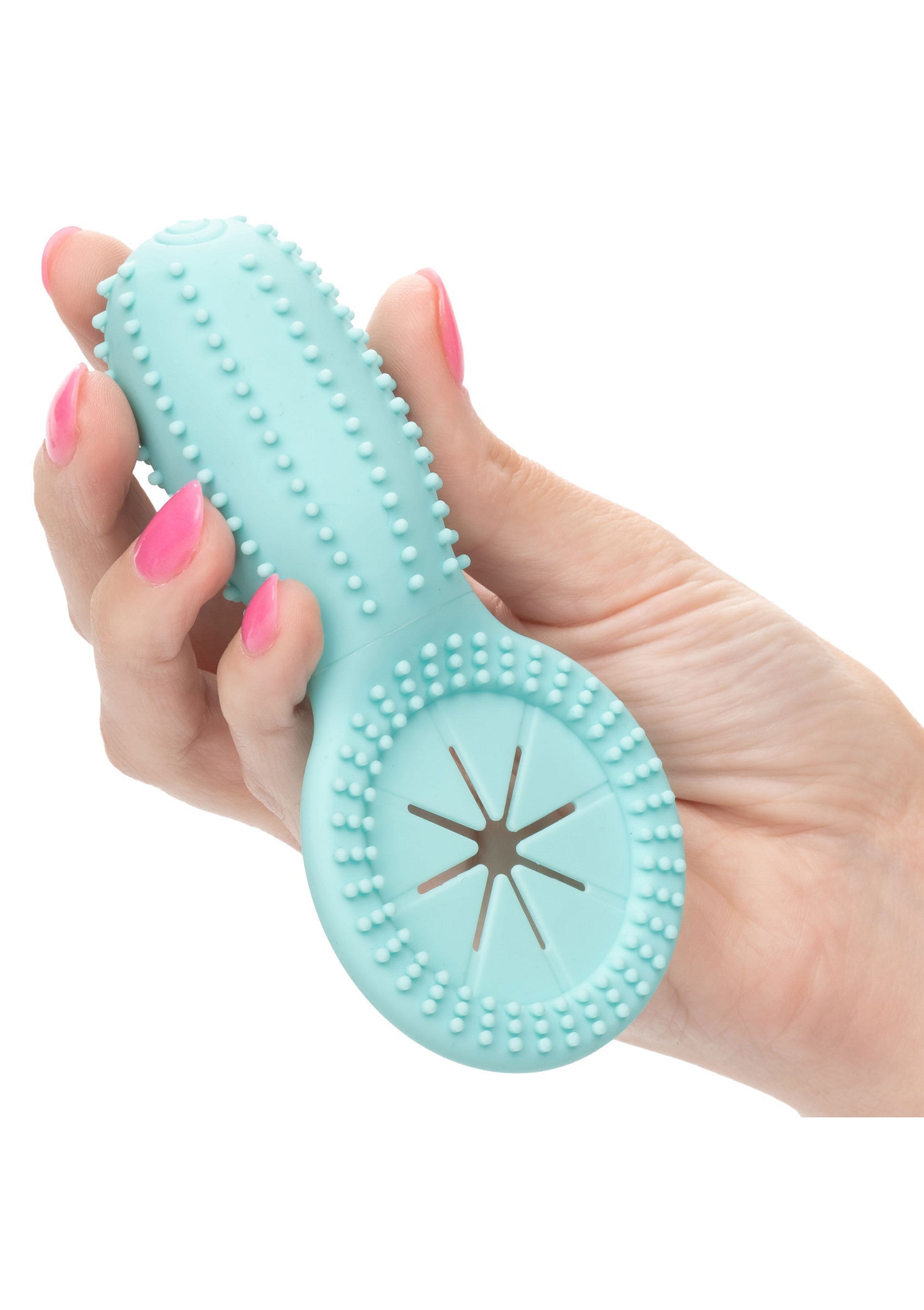 Brosse de nettoyage en silicone turquoise pour le corps, douce et exfoliante.; Turquoise siliconen reinigingsborstel voor het lichaam, zacht en exfoliërend.; Turquoise silicone cleansing brush for the body, soft and exfoliating.