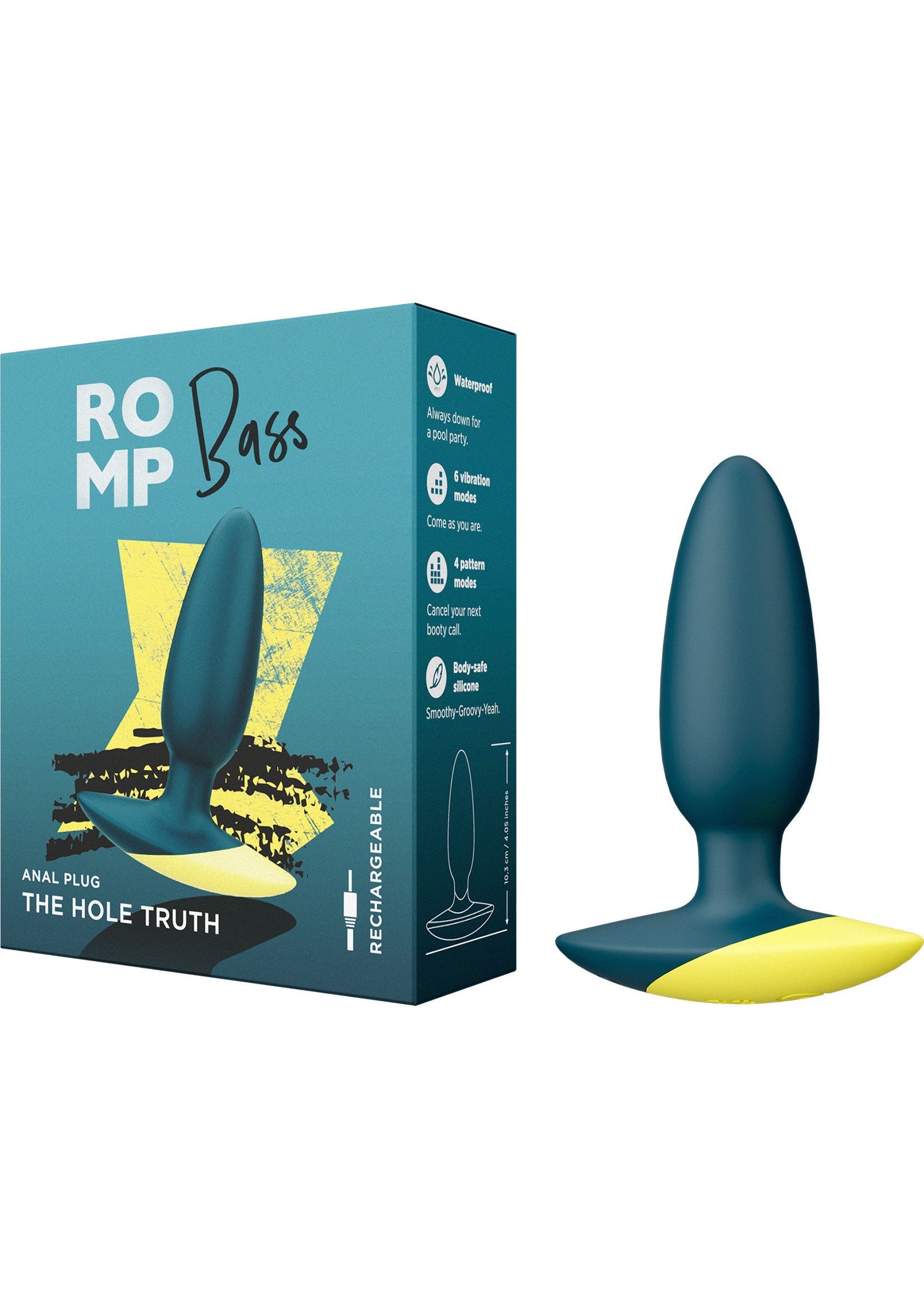 Plug anal Romp Bass rechargeable, en silicone doux. Pour un plaisir intense et des sensations fortes.; Oplaadbare Romp Bass anaalplug, gemaakt van zachte siliconen. Voor intens genot en opwindende sensaties.; Rechargeable Romp Bass anal plug, made of soft silicone. For intense pleasure and exciting sensations.
