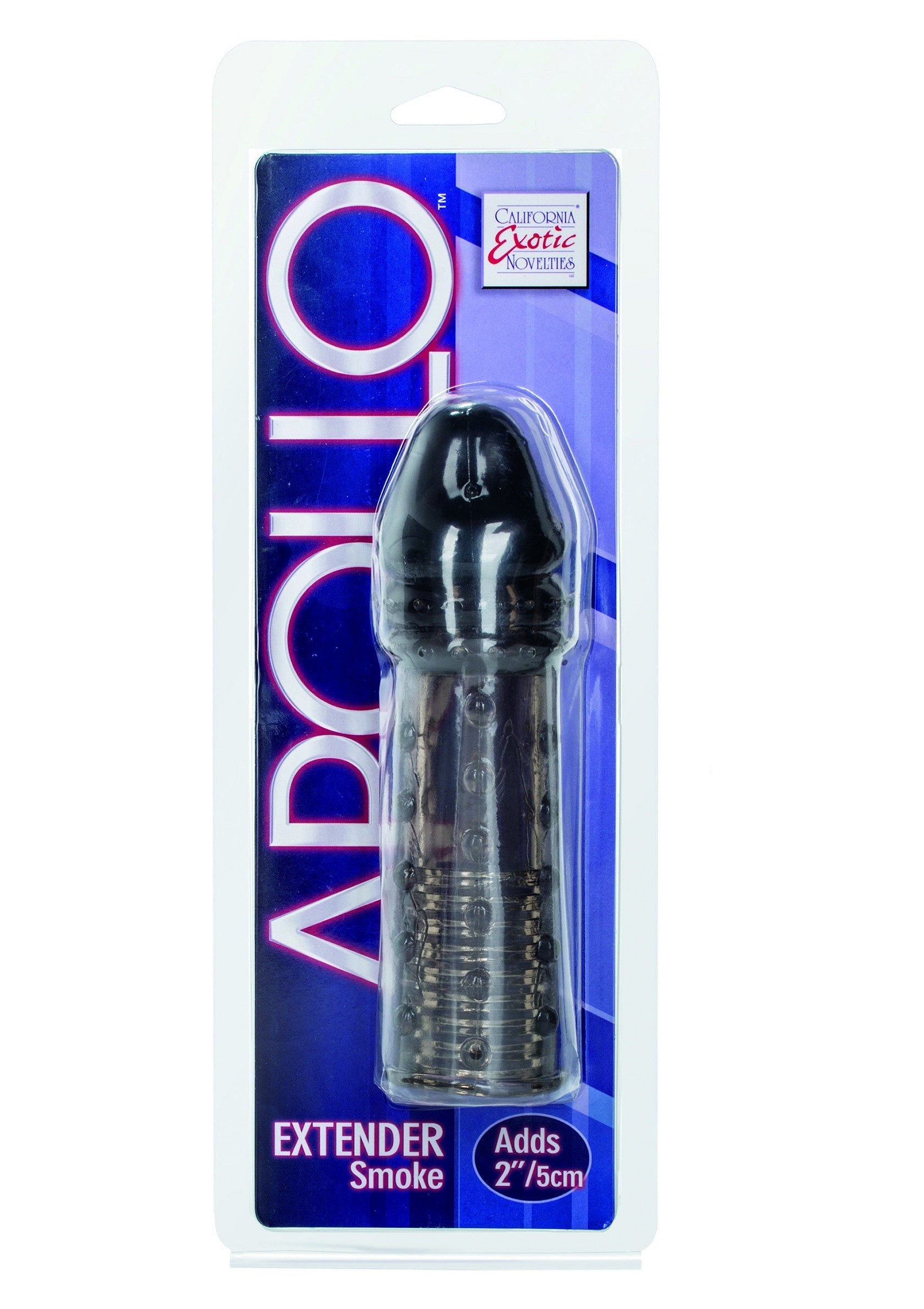 Extenseur Apollo Smoke de California Exotic Novelties, ajoutant 5 cm. Plaisir accru garanti!; Apollo Smoke extender van California Exotic Novelties, voegt 5 cm toe. Gegarandeerd meer plezier!; Apollo Smoke extender by California Exotic Novelties, adds 2"/5cm. Guaranteed increased pleasure!