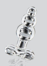 Plug anal en verre transparent à billes pour le plaisir.; Transparante glazen anale plug met ballen voor genot.; Clear glass anal plug with balls for pleasure.