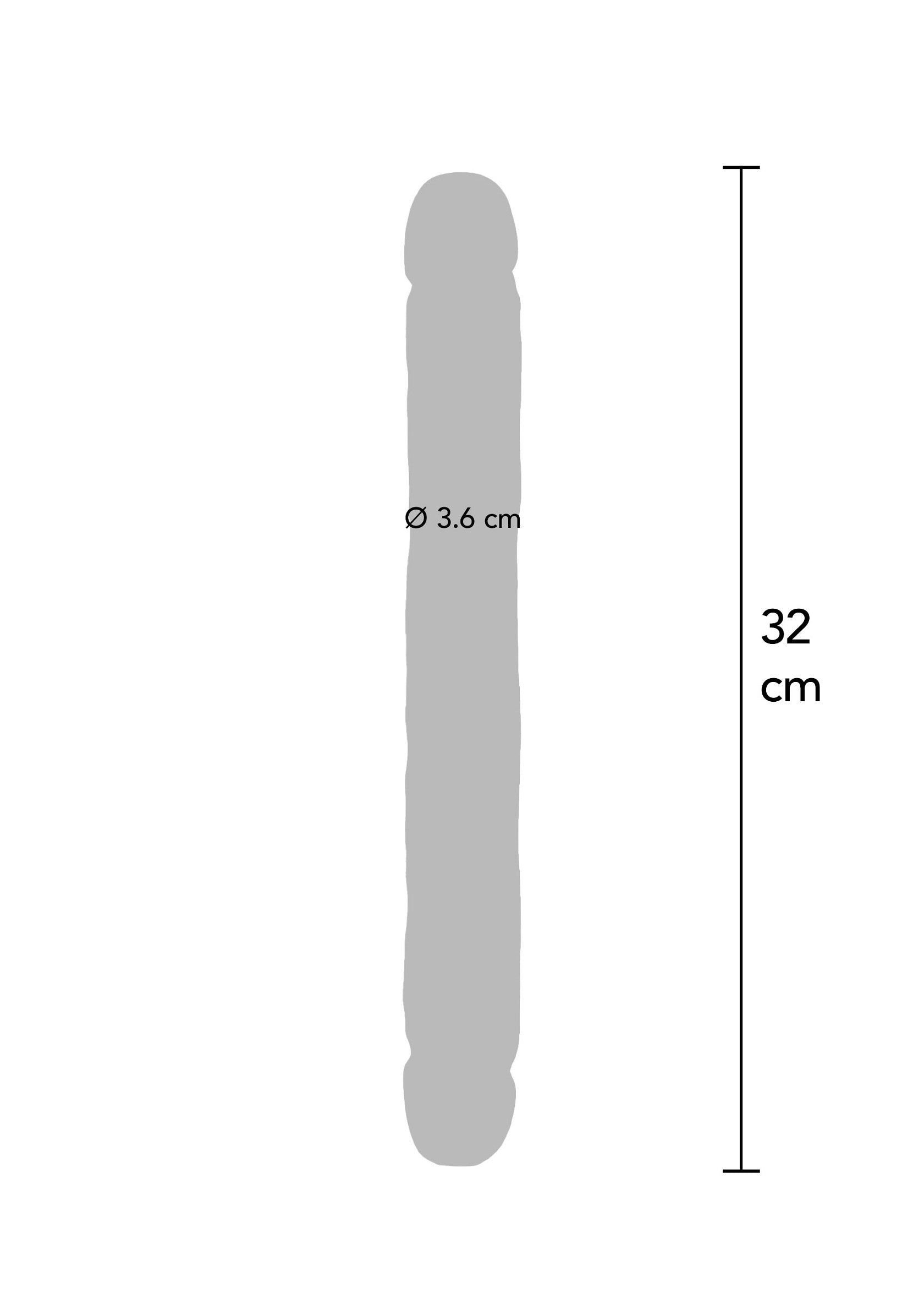 Schéma d'un bâton de 32 cm de long et 3.6 cm de diamètre.; Schema van een staaf van 32 cm lang en 3.6 cm diameter.; Diagram of a stick that is 32 cm long and 3.6 cm in diameter.