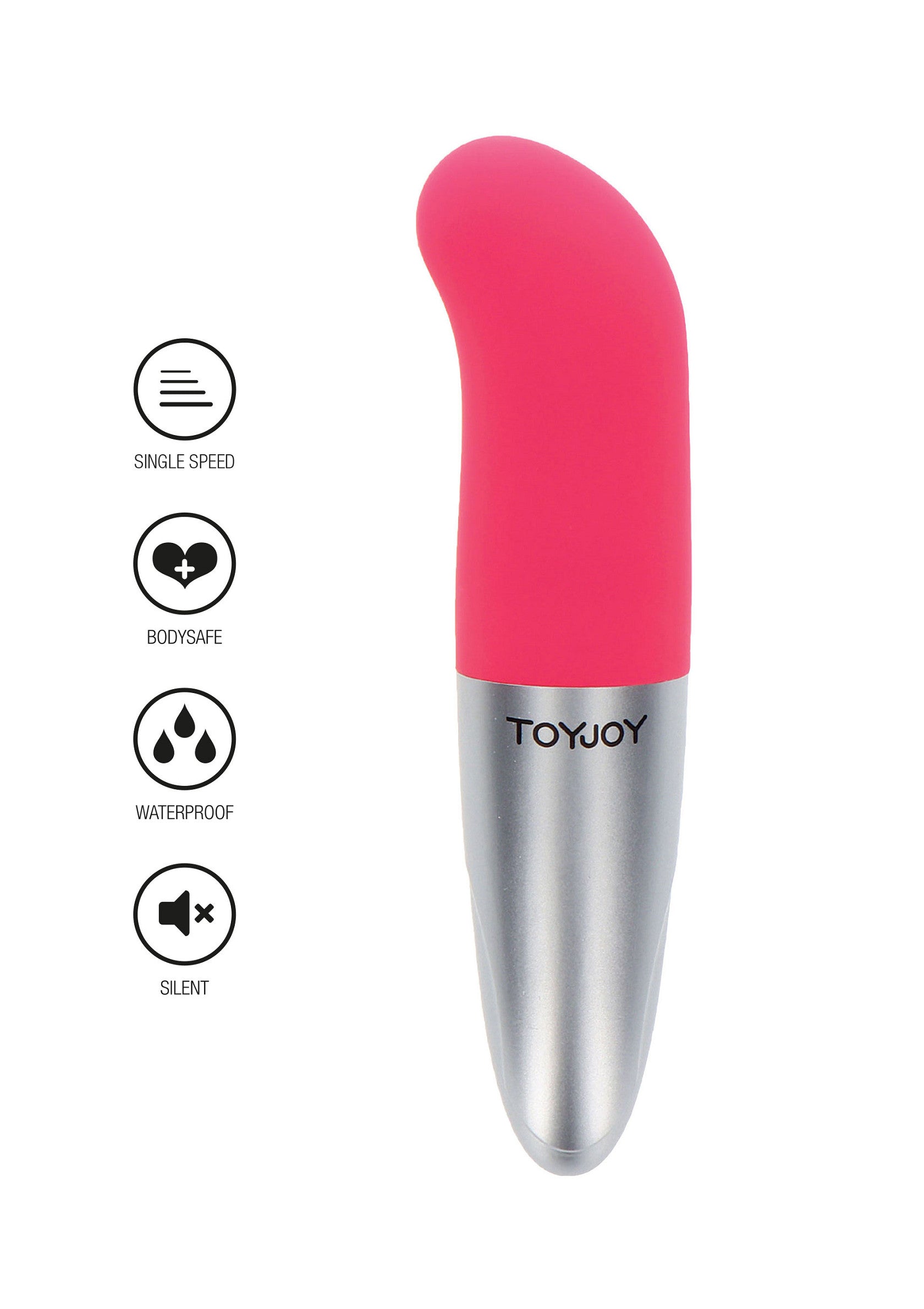 Vibromasseur rose ToyJoy : discret, étanche et sûr pour le corps. Parfait pour le plaisir solo ou en couple.; Roze ToyJoy vibrator: discreet, waterdicht en veilig voor het lichaam. Perfect voor solo- of koppelplezier.; Pink ToyJoy vibrator: discreet, waterproof, and body-safe. Perfect for solo or couples' fun.