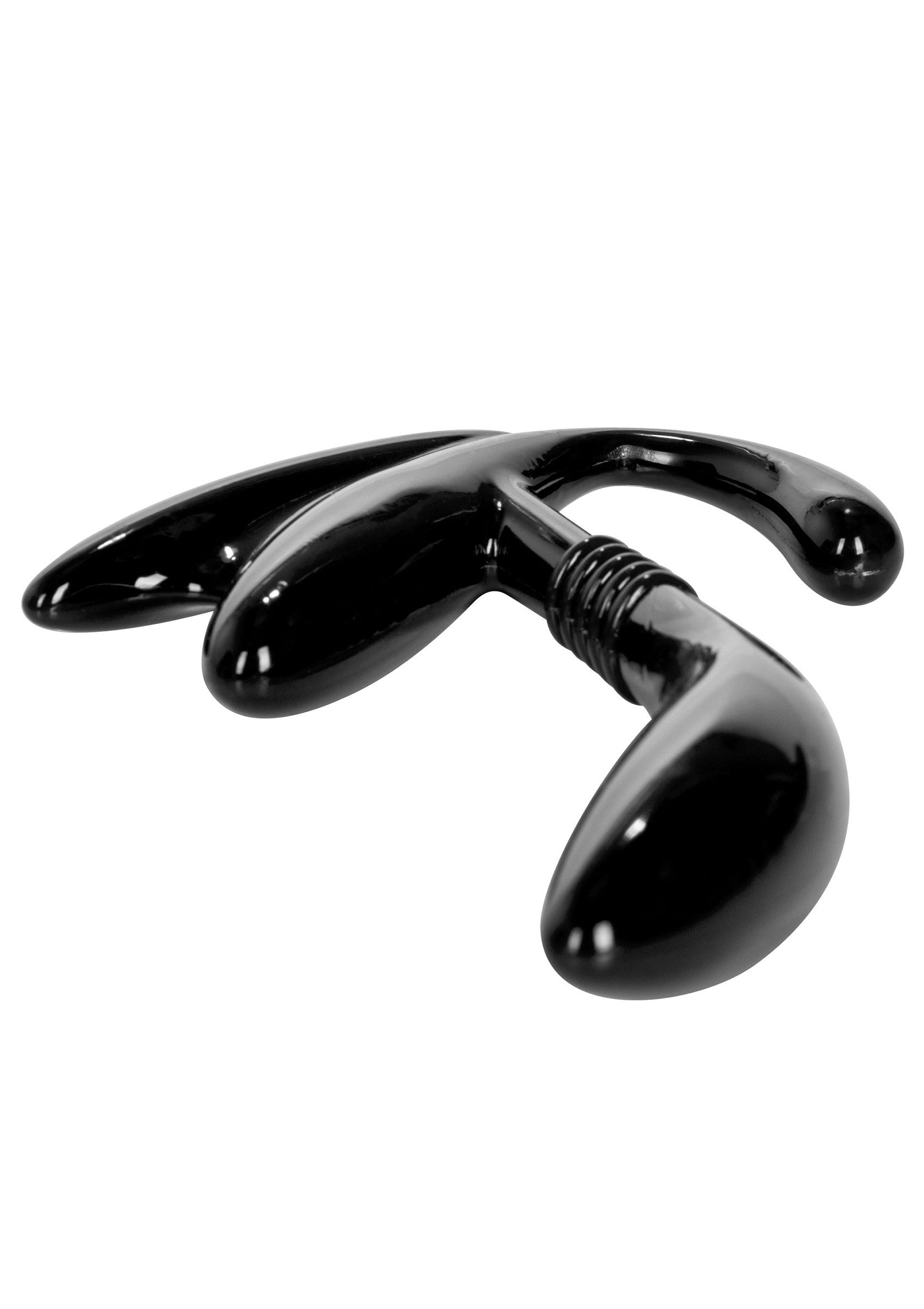 Jouet anal noir à triple insertion pour une expérience intense.; Zwarte anaalplug met driedubbele insertie voor een intense ervaring.; Black anal plug with triple insertion for an intense experience.