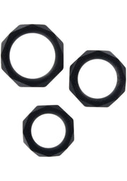 Lot de 3 joints toriques noirs octogonaux. Parfait pour l'étanchéité et la fixation dans divers projets.; Set van 3 zwarte, achthoekige O-ringen. Ideaal voor afdichting en bevestiging in diverse projecten.; Set of 3 black, octagonal O-rings. Perfect for sealing and fastening in various projects.