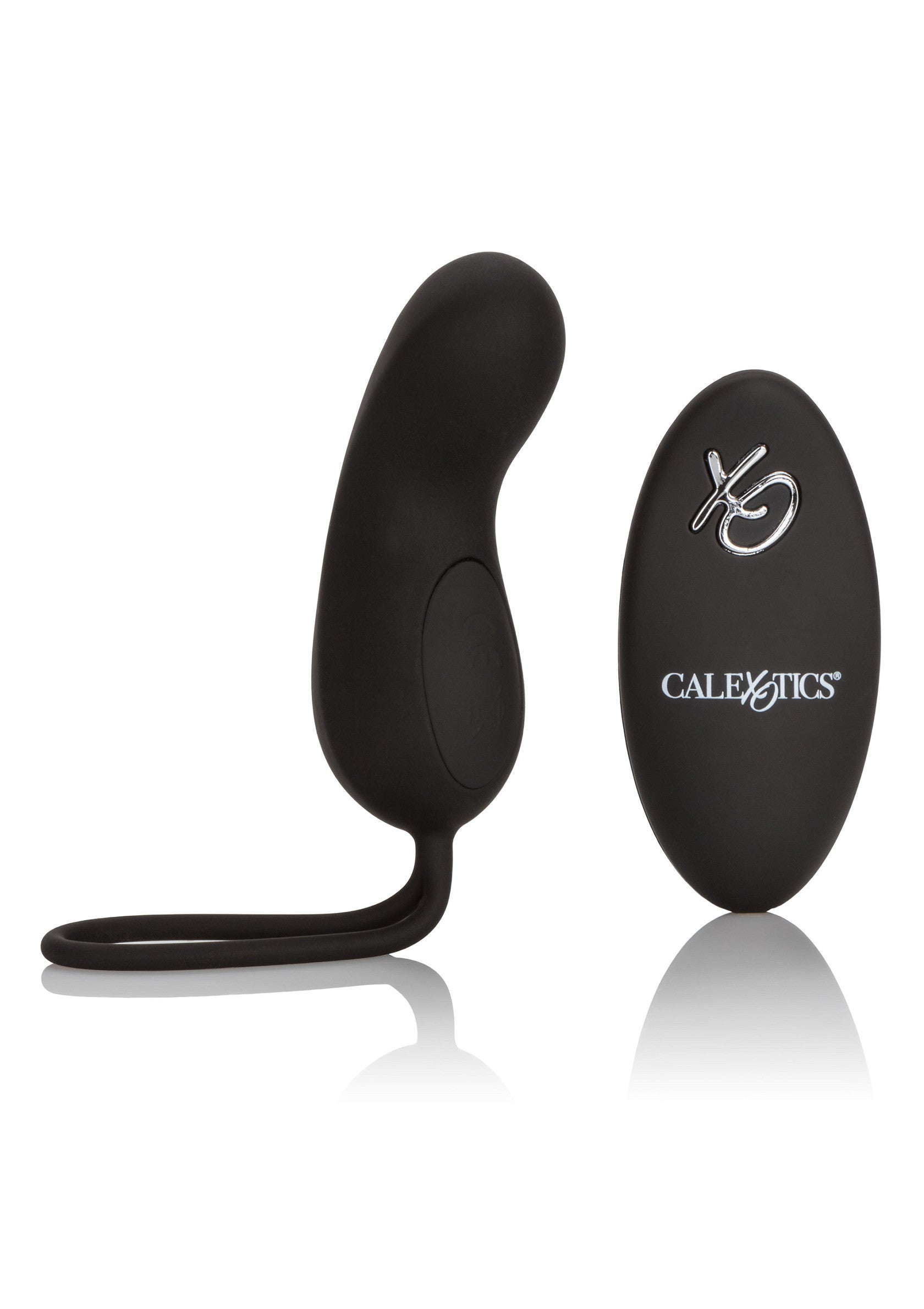 Masseur vibrant sans fil CalExotics en noir pour le plaisir. Télécommande incluse.; CalExotics draadloze vibrerende stimulator in zwart voor genot. Afstandsbediening inbegrepen.; CalExotics wireless vibrating massager in black for pleasure. Remote control included.
