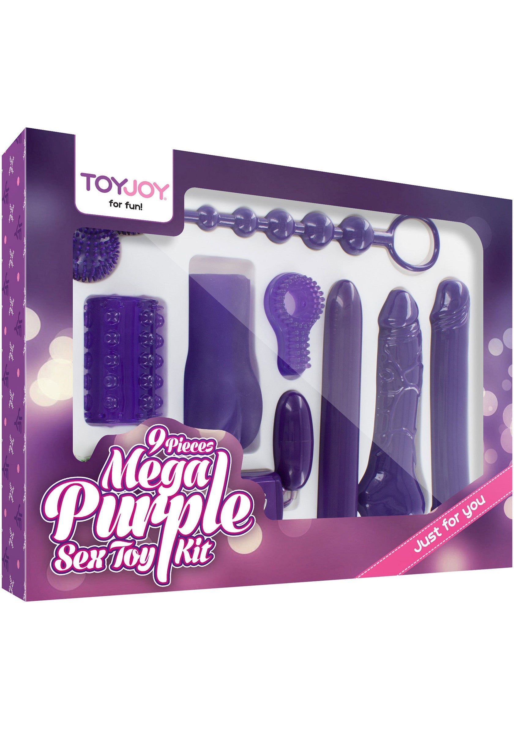 Kit de jouets sexuels 9 pièces Mega Purple pour plus de plaisir.; Mega Purple 9-delige seksspeeltjes kit voor meer plezier.; Mega Purple 9-piece sex toy kit for extra fun.
