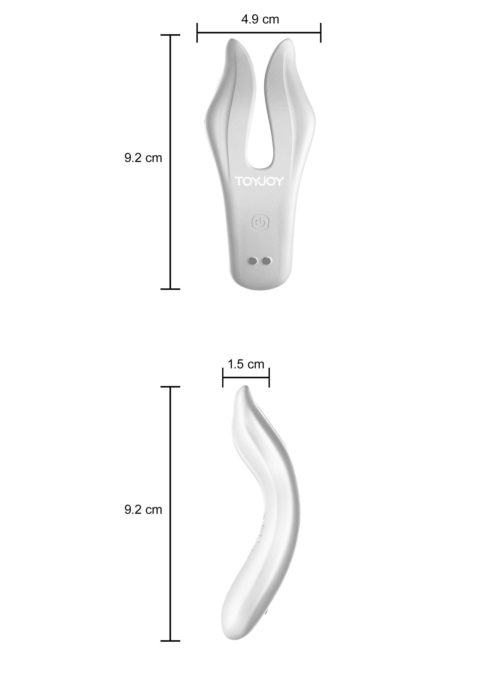Vibrateur de point G ToyJoy avec dimensions pour un plaisir précis.; ToyJoy G-spot vibrator met afmetingen voor nauwkeurig genot.; ToyJoy G-spot vibrator with dimensions for precise pleasure.
