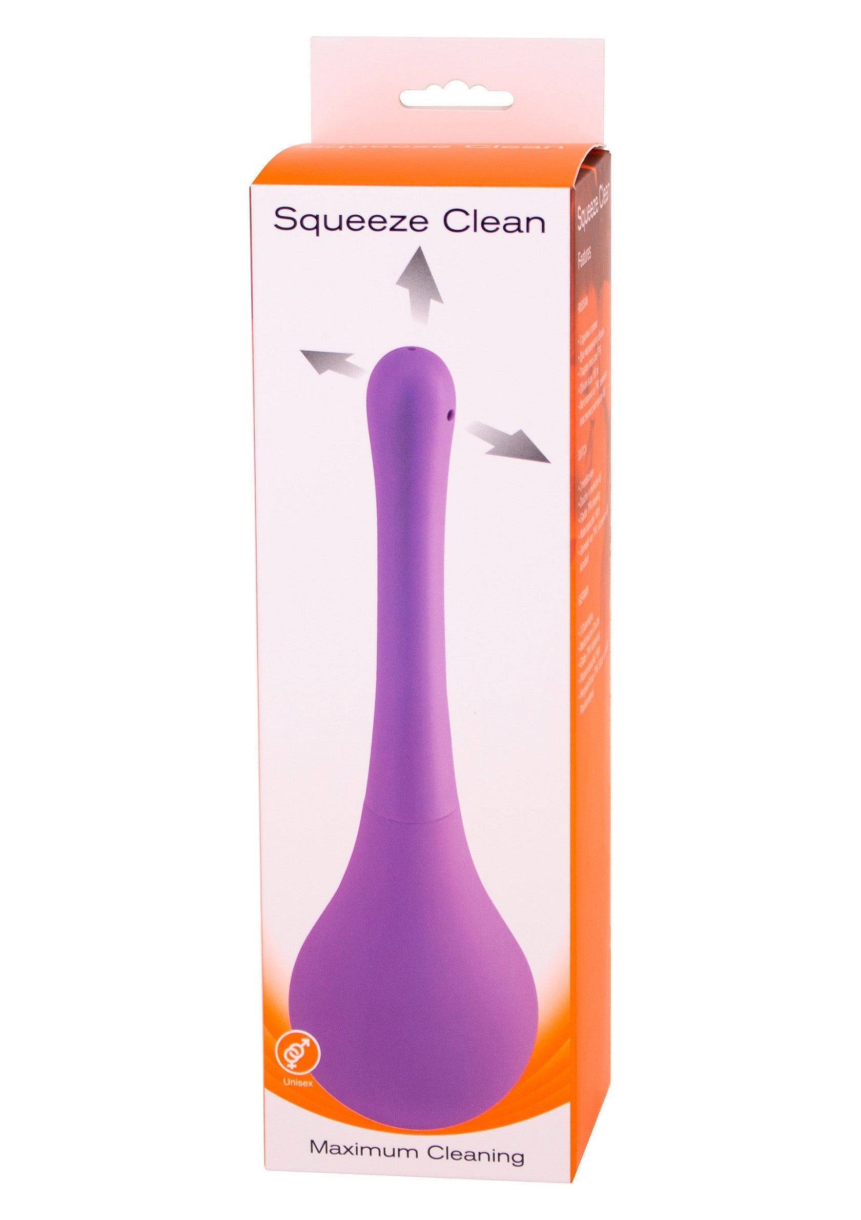 Poire vaginale violette "Squeeze Clean" pour une hygiène intime optimale. Nettoyage en douceur et efficace.; Paarse vaginale douche "Squeeze Clean" voor optimale intieme hygiëne. Zachte en effectieve reiniging.; Purple "Squeeze Clean" vaginal douche for optimal intimate hygiene. Gentle and effective cleaning.